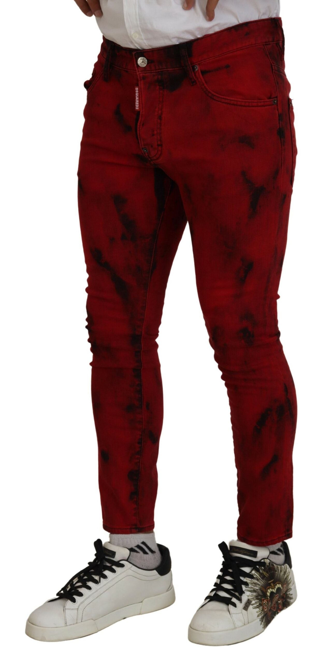 Rode katoenen tie-dye skinny casual denim jeans