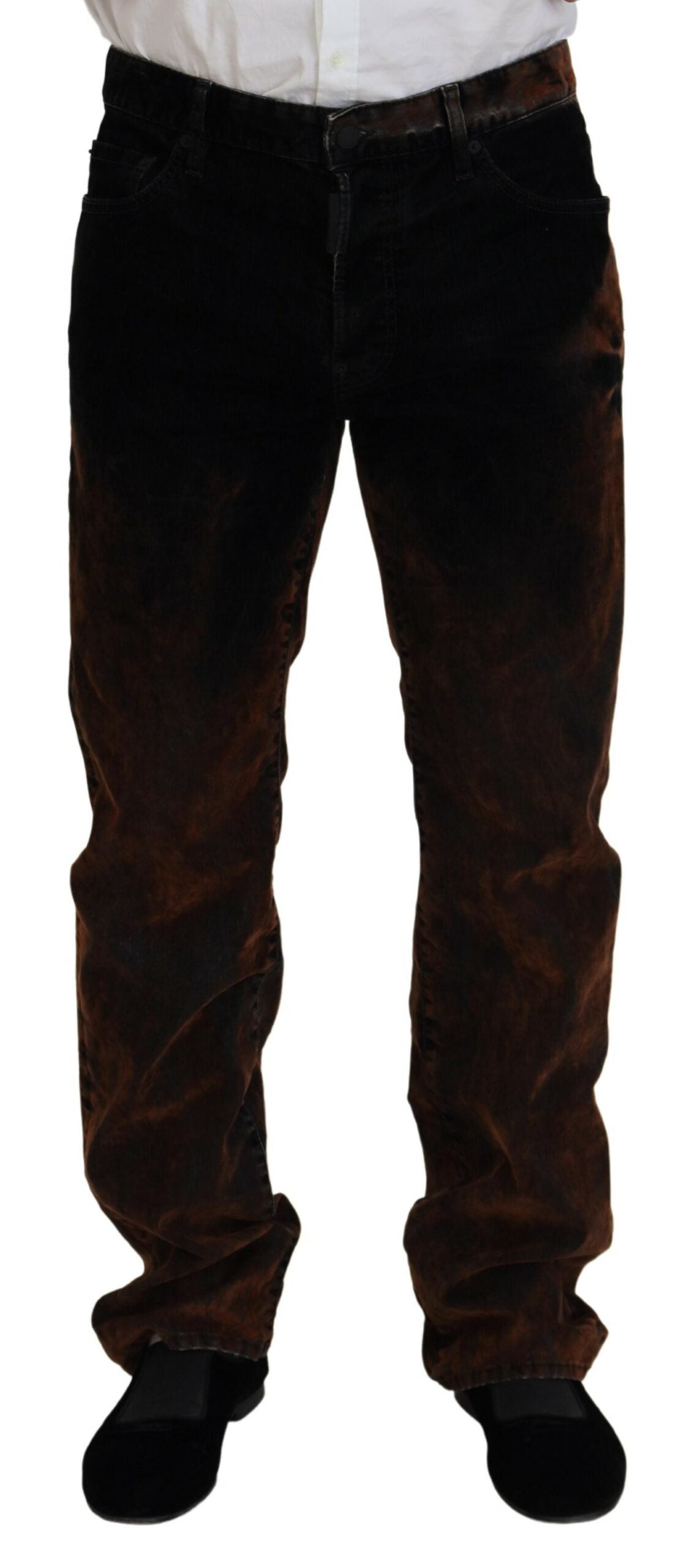 Bruine gewassen katoenen rechte jeans met casual pasvorm