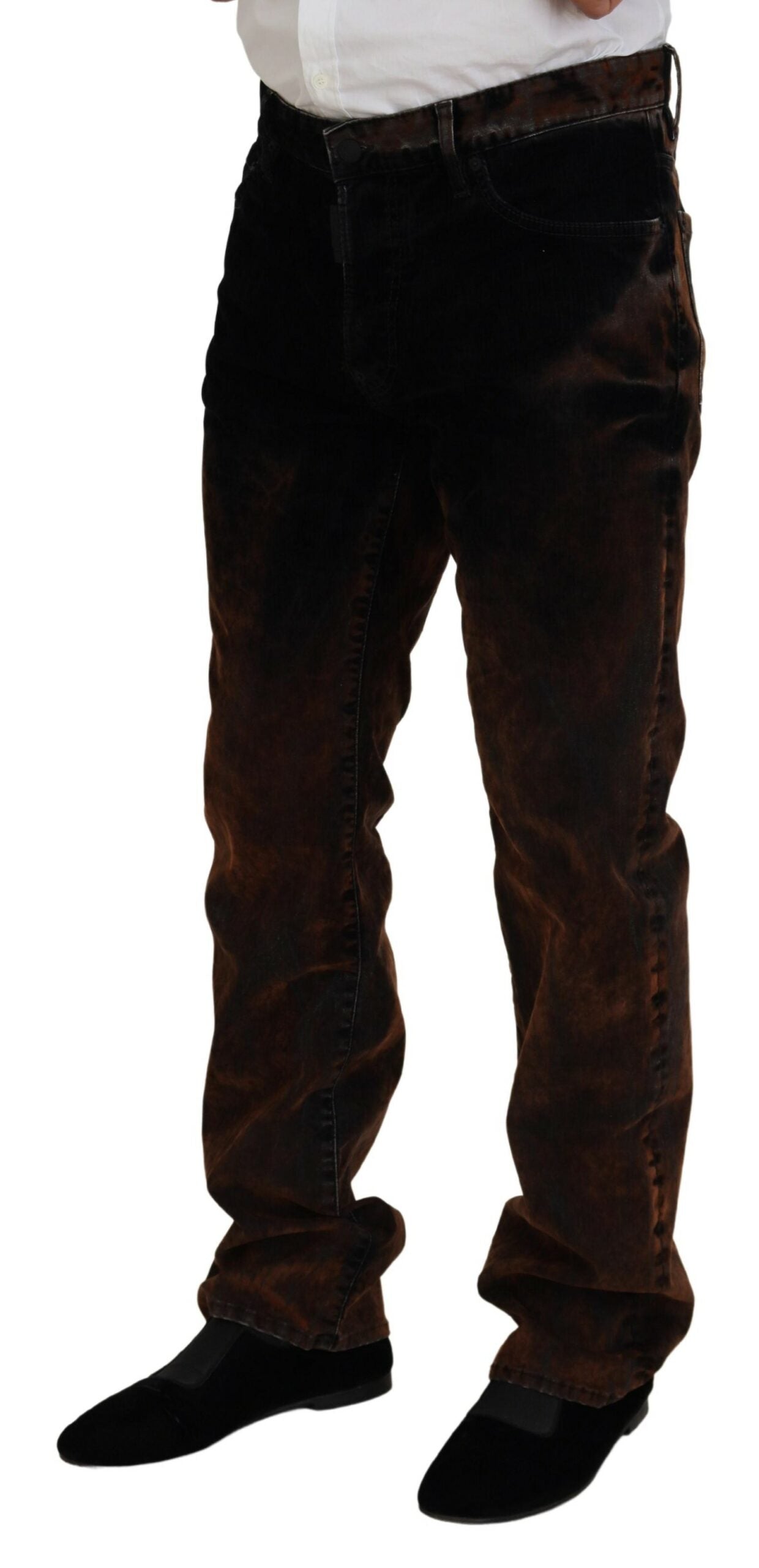 Bruine gewassen katoenen rechte jeans met casual pasvorm