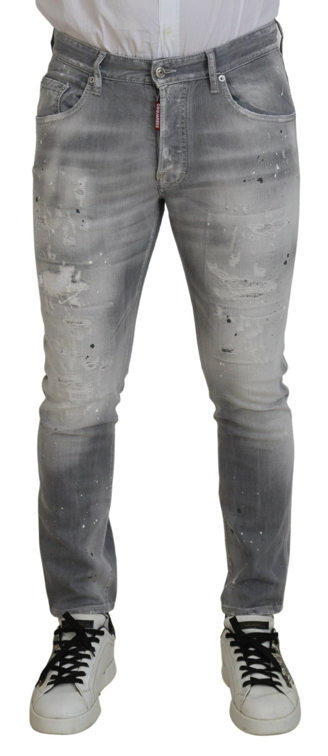 Grijs gewassen katoenen slim fit casual heren denim jeans