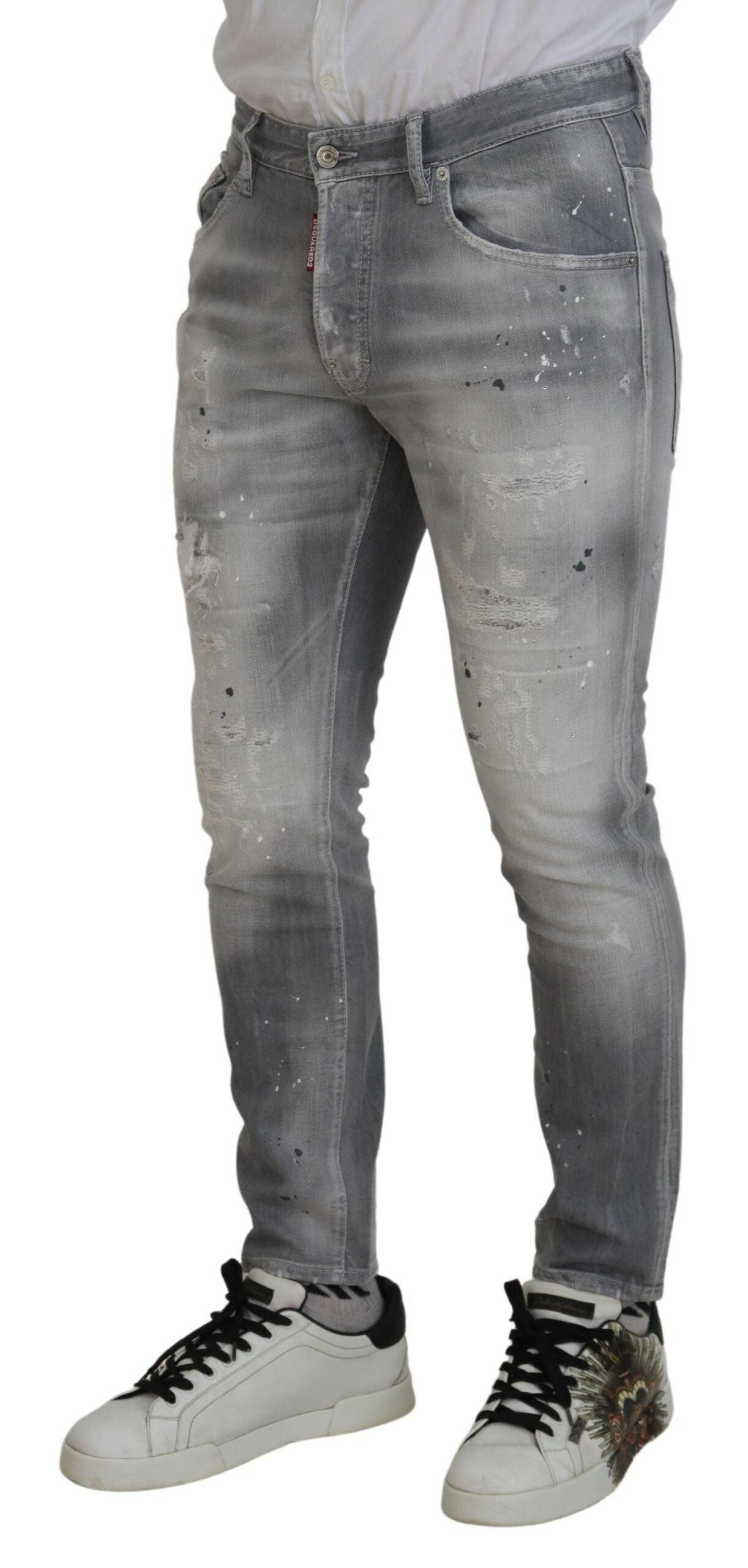 Grijs gewassen katoenen slim fit casual heren denim jeans