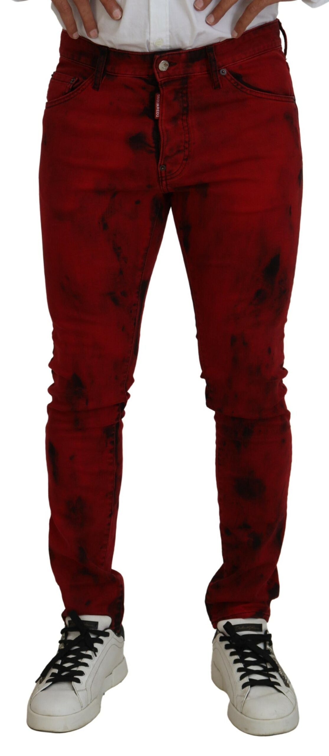 Rode katoenen tie-dye skinny casual heren denim jeans