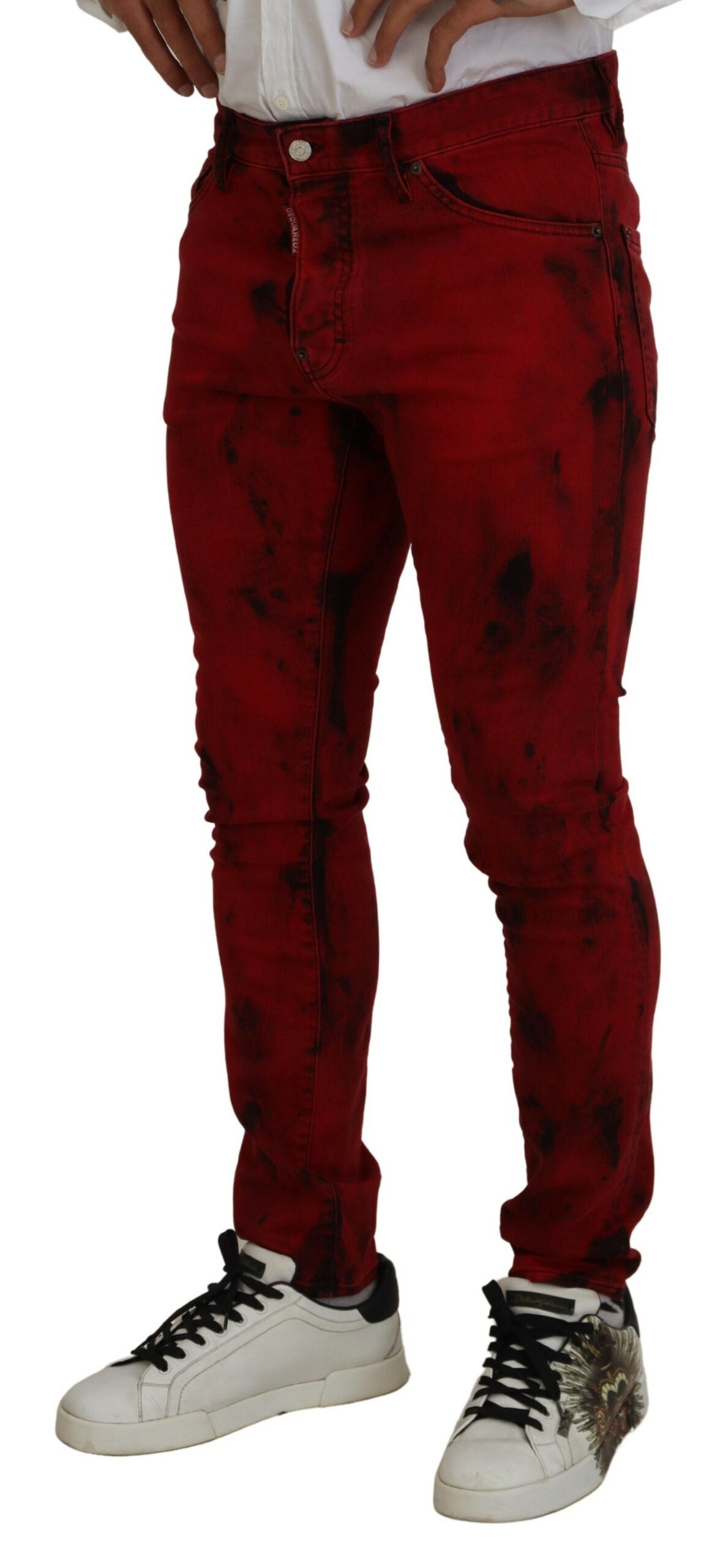 Rode katoenen tie-dye skinny casual heren denim jeans