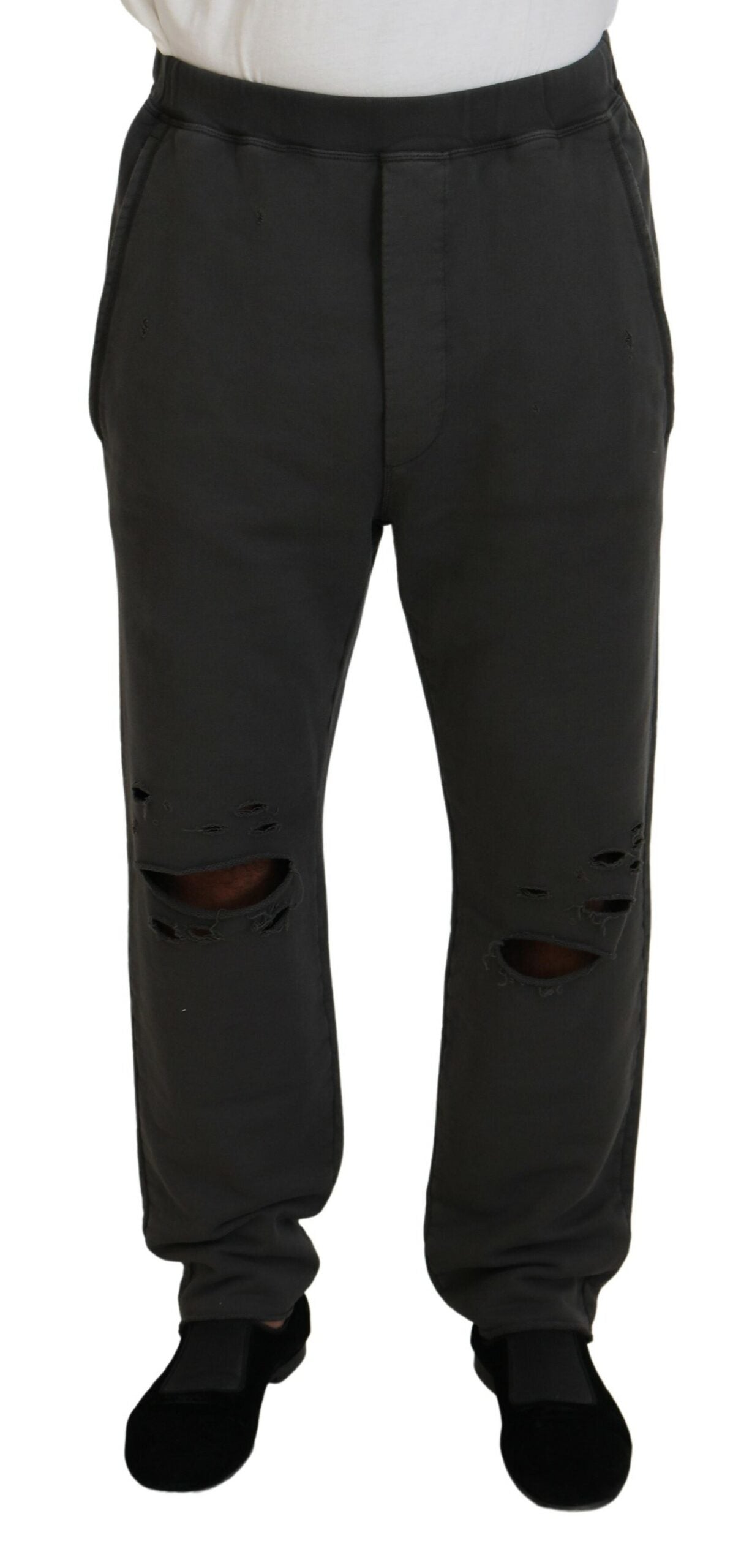 Donkergrijze katoenen heren casual gescheurde broek