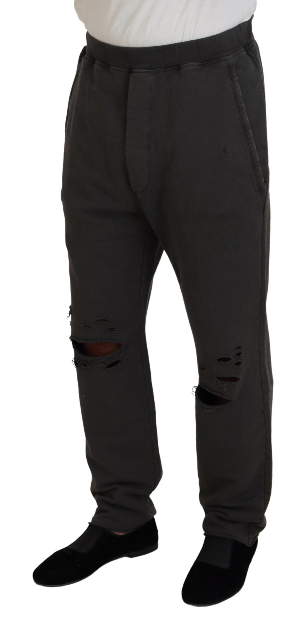 Donkergrijze katoenen heren casual gescheurde broek