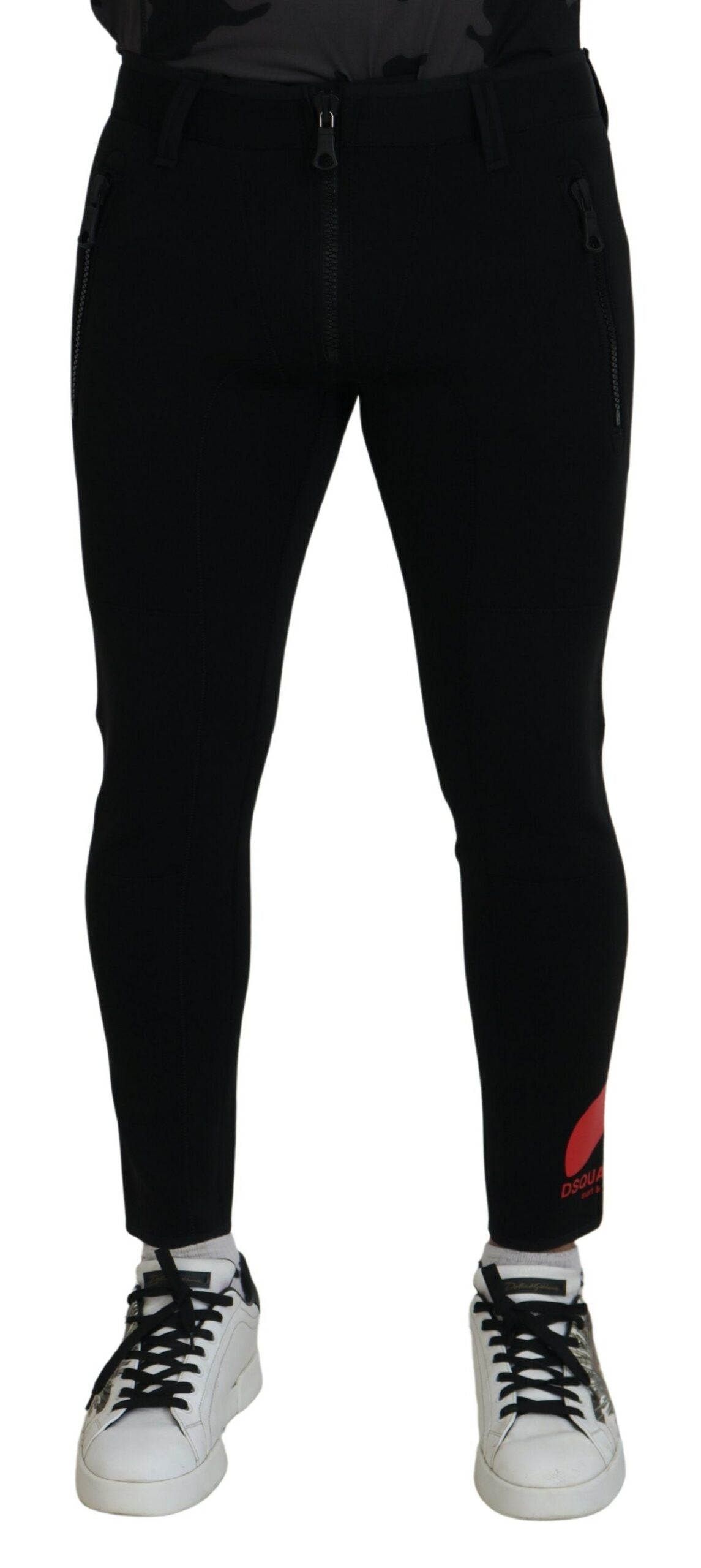 Slim fit polyamide broek met logoprint op de rug