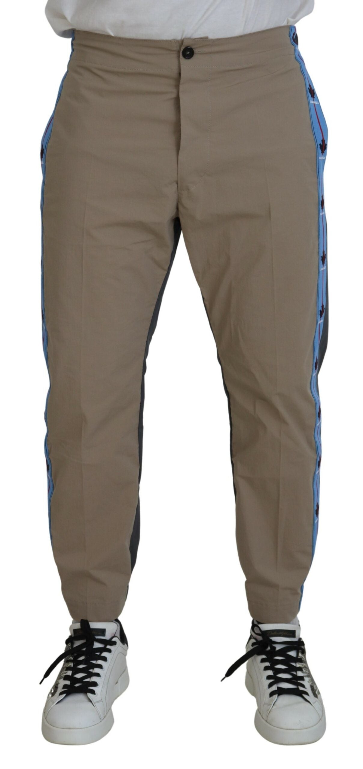 Katoenen bruingrijze tweekleurige heren casual broek