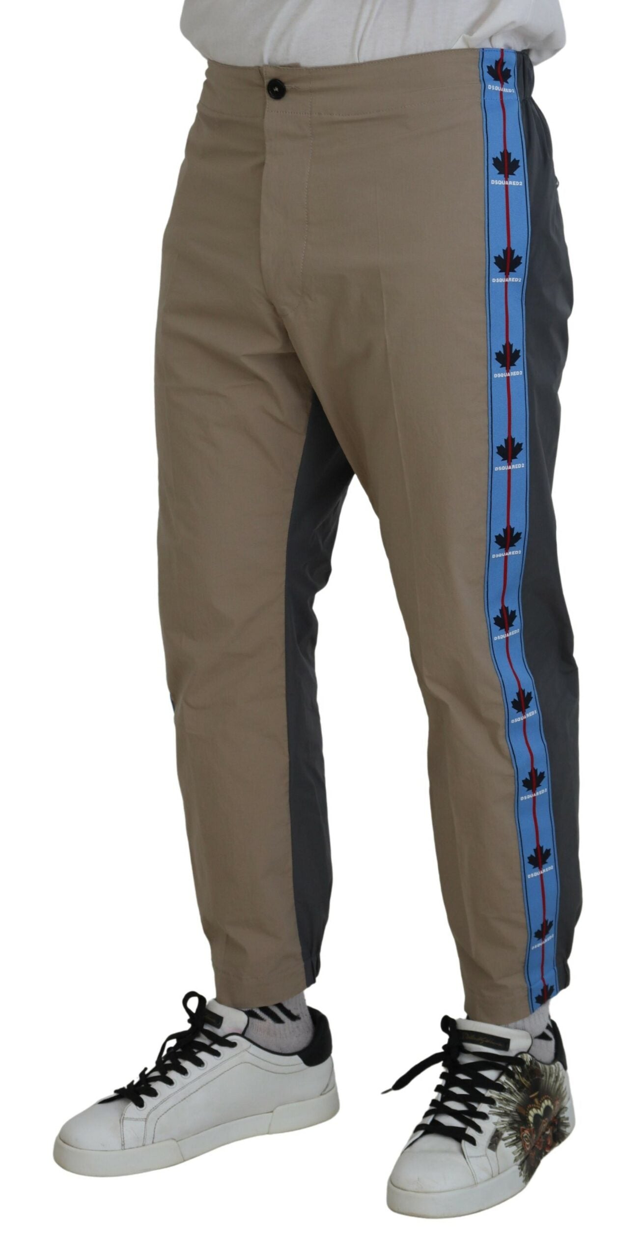 Katoenen bruingrijze tweekleurige heren casual broek