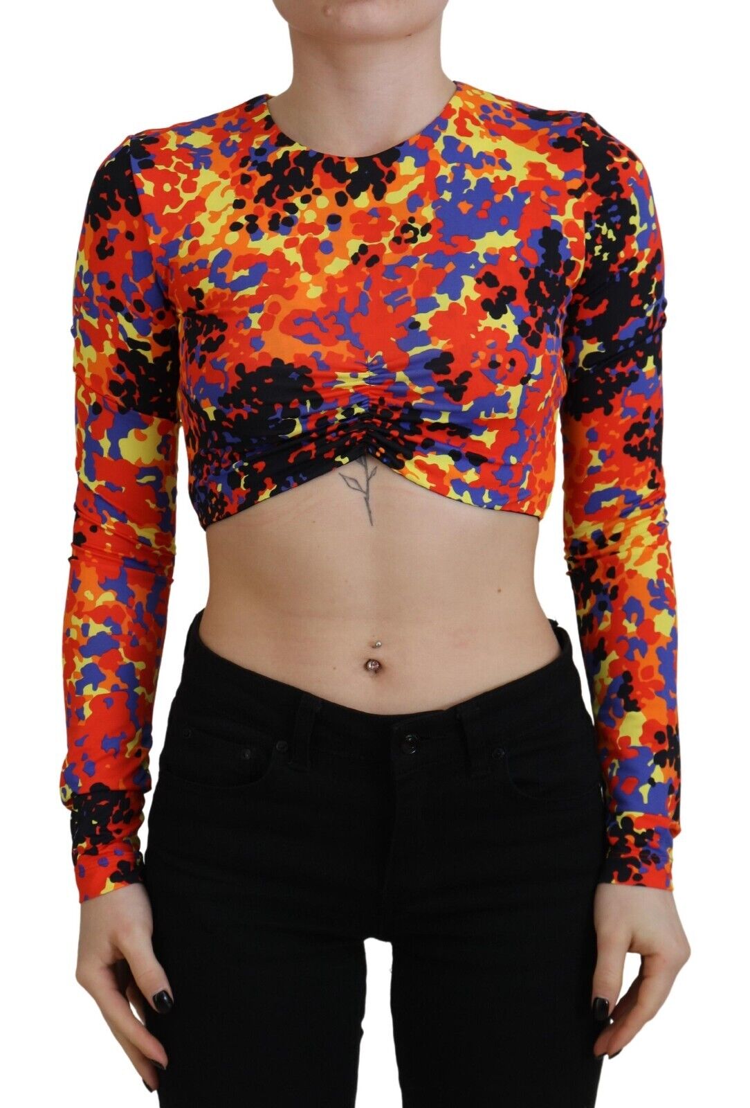 Meerkleurige Cami Lange Mouwen Cropped Blouse Top