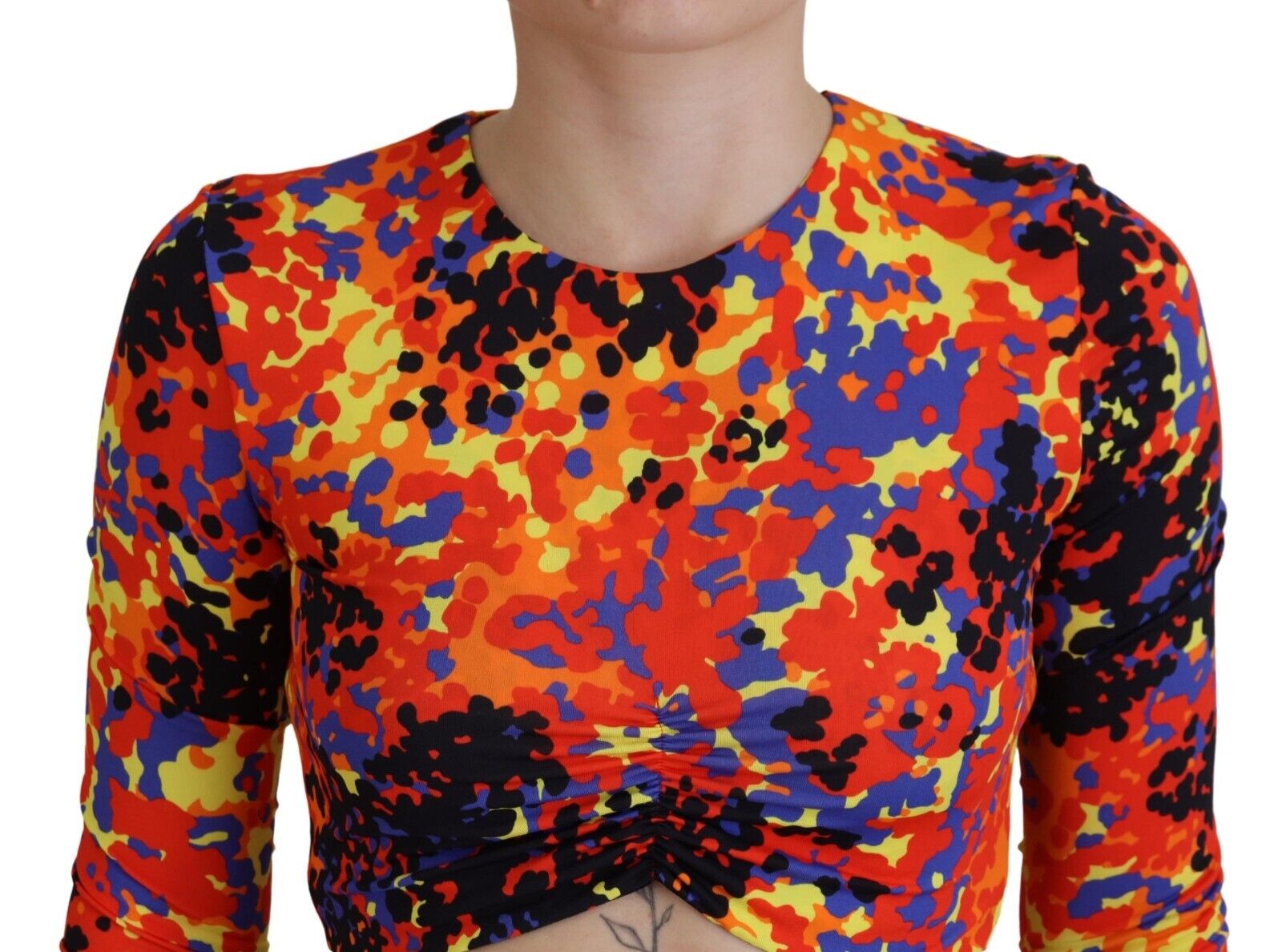 Meerkleurige Cami Lange Mouwen Cropped Blouse Top