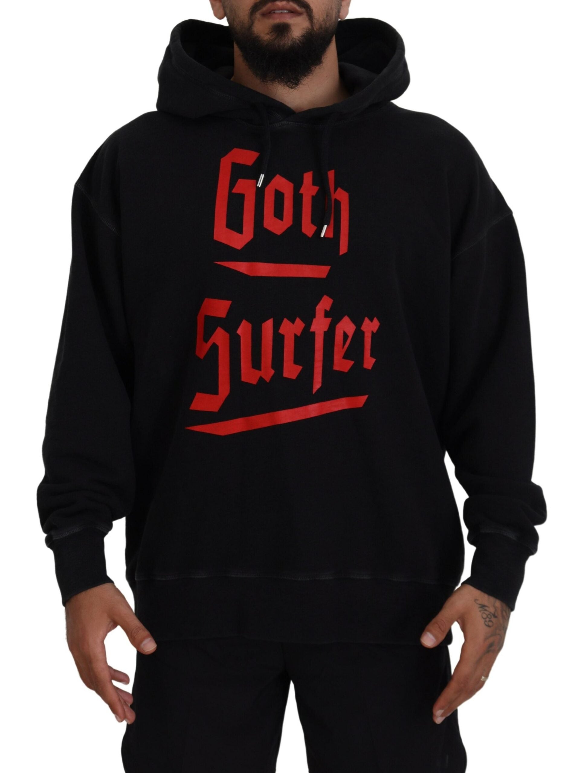 Zwarte katoenen hoodie met capuchon en print voor heren