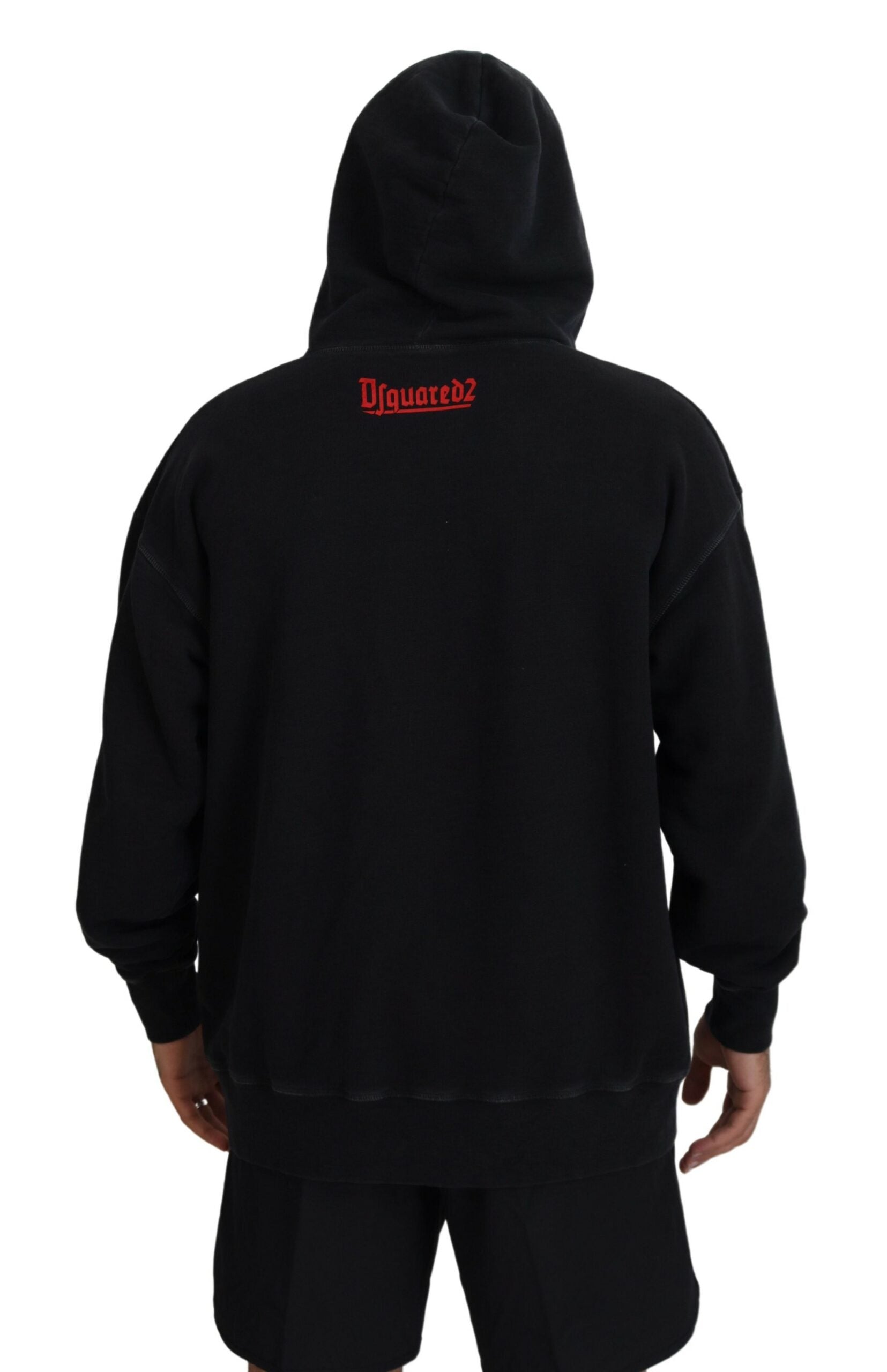 Zwarte katoenen hoodie met capuchon en print voor heren