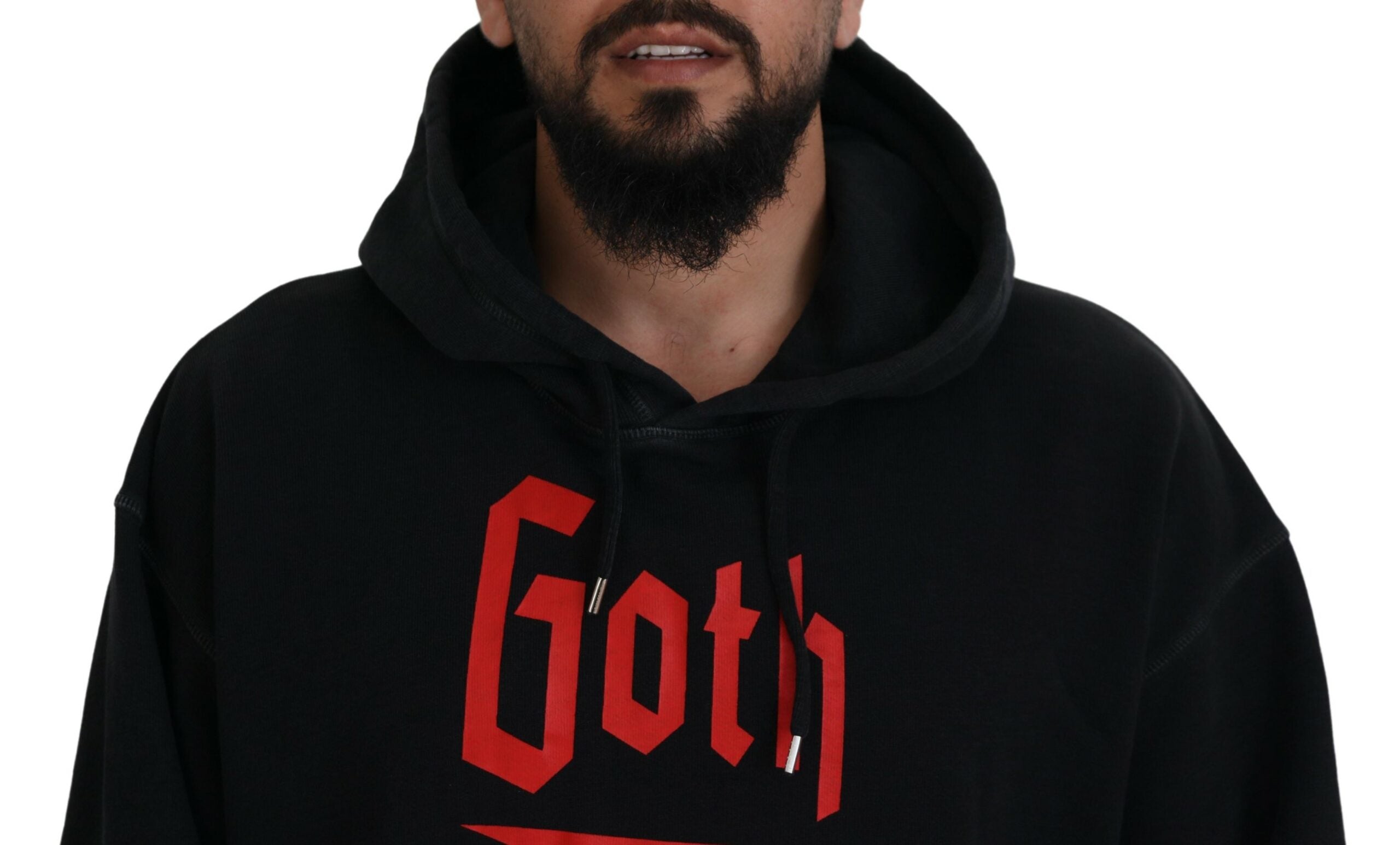 Zwarte katoenen hoodie met capuchon en print voor heren