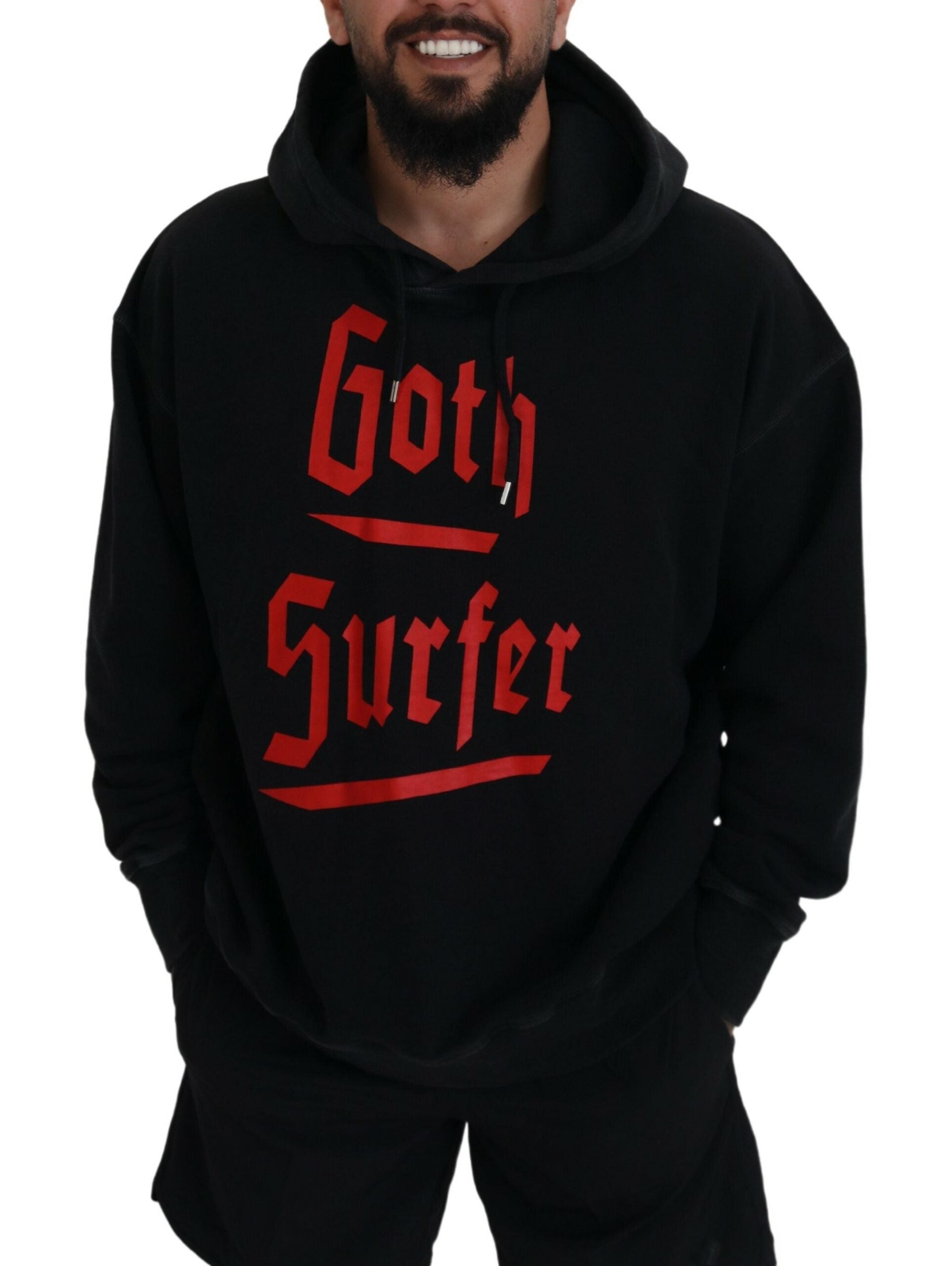 Zwarte katoenen hoodie met capuchon en print voor heren