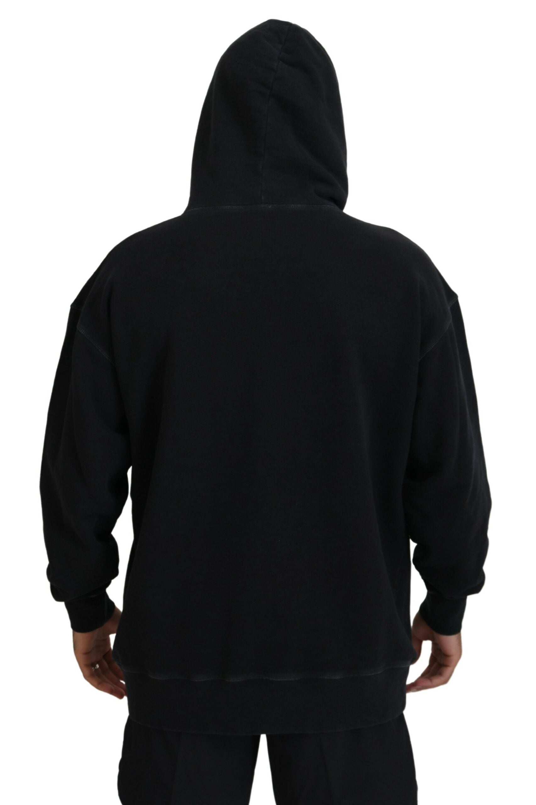 Zwarte katoenen hoodie met capuchon en print voor heren