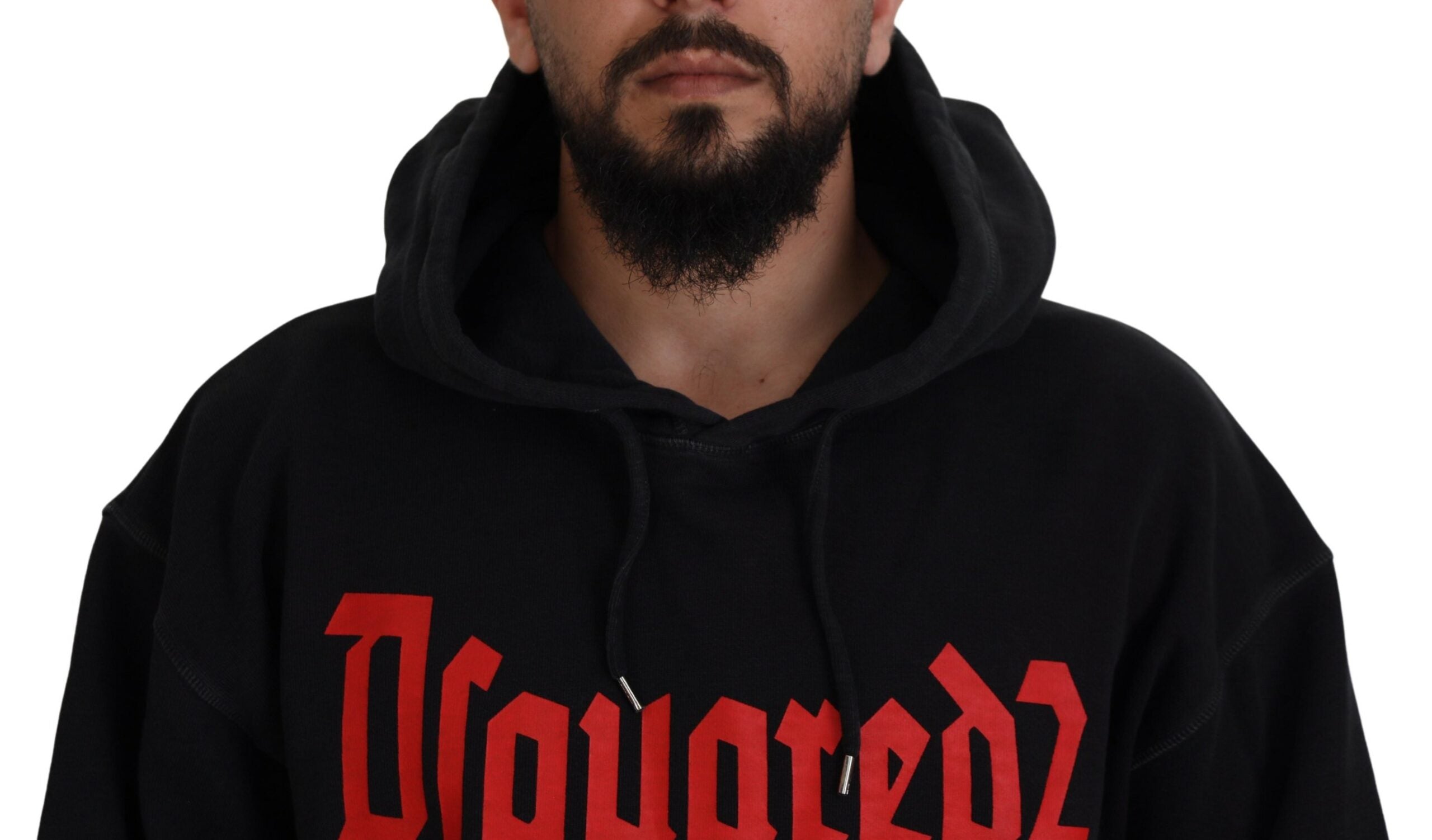 Zwarte katoenen hoodie met capuchon en print voor heren