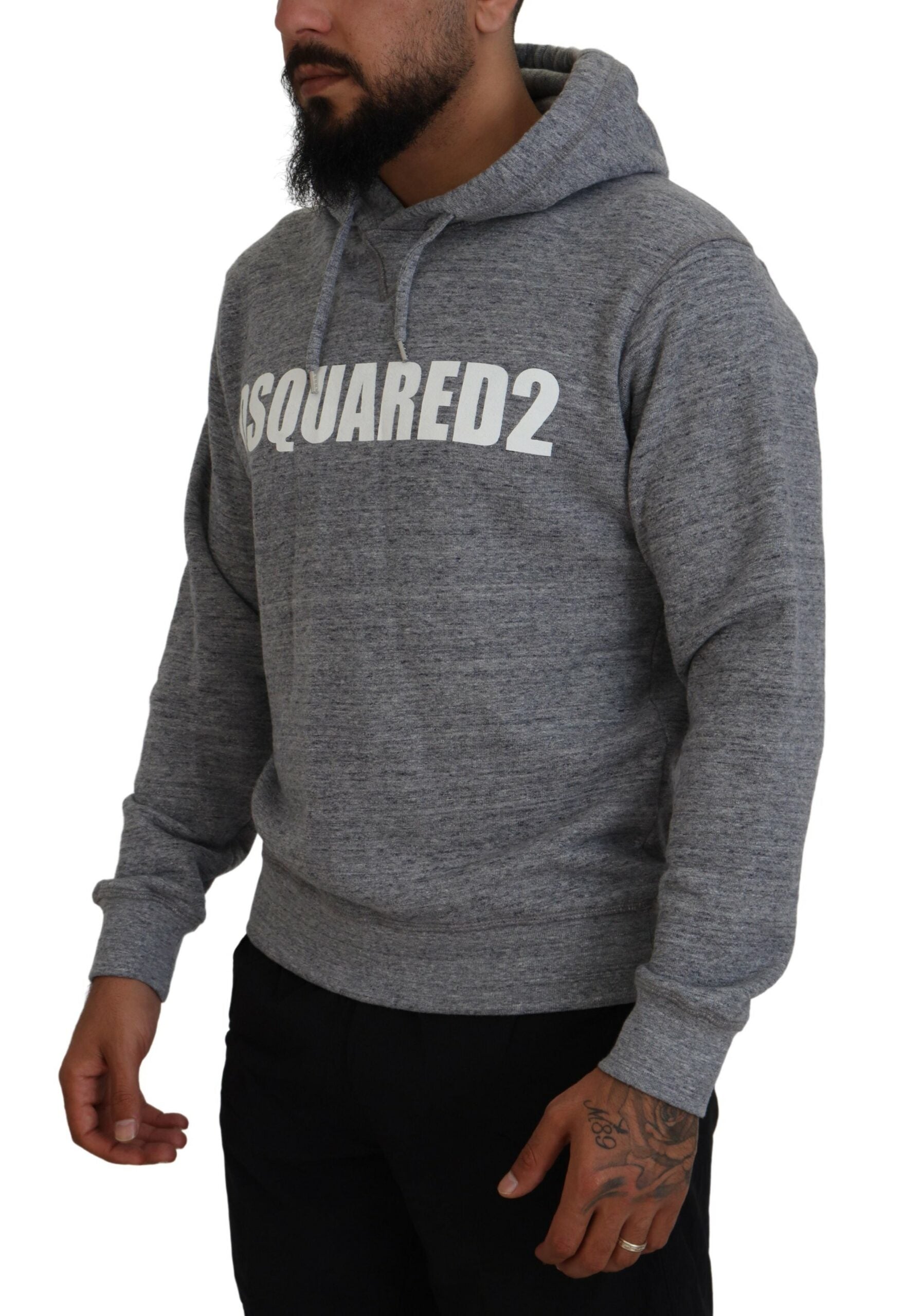 Grijze katoenen hoodie met logoprint voor heren