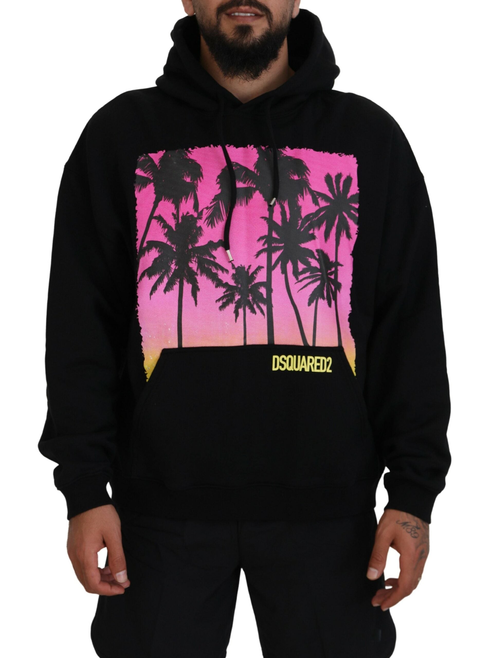Zwarte katoenen hoodie met capuchon en print voor heren