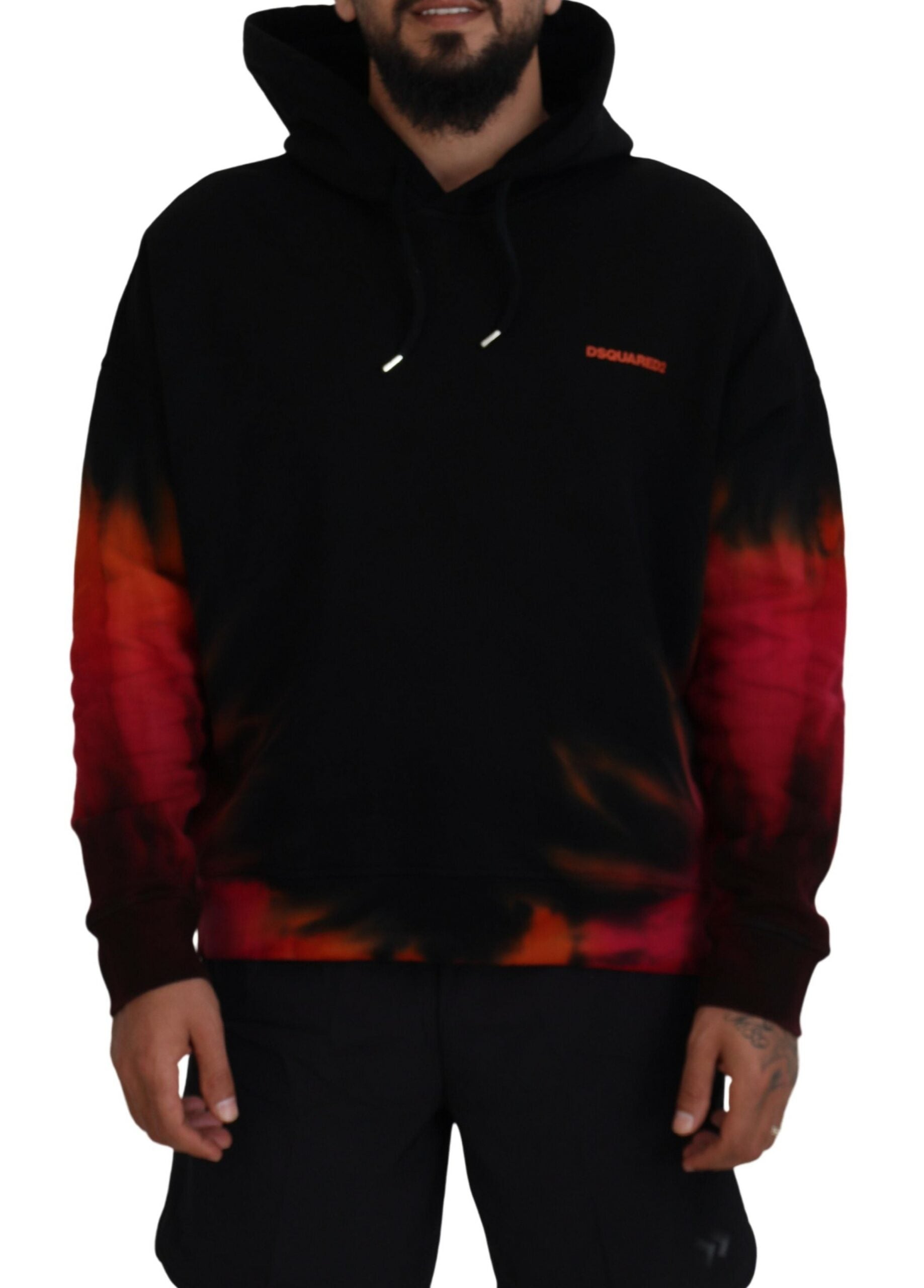 Zwarte rode katoenen tie-dye hoodie met capuchon