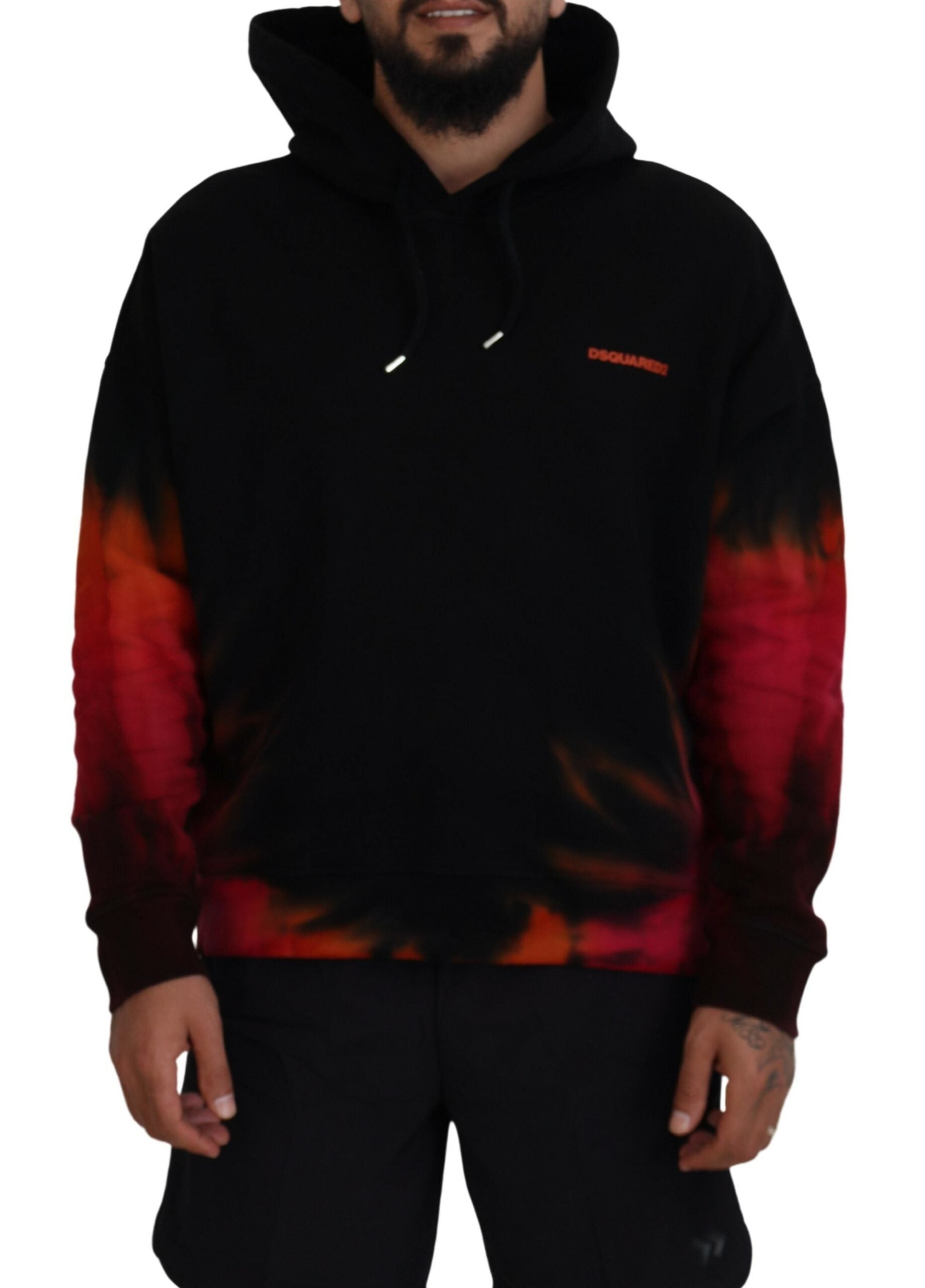 Zwarte rode katoenen tie-dye hoodie met capuchon