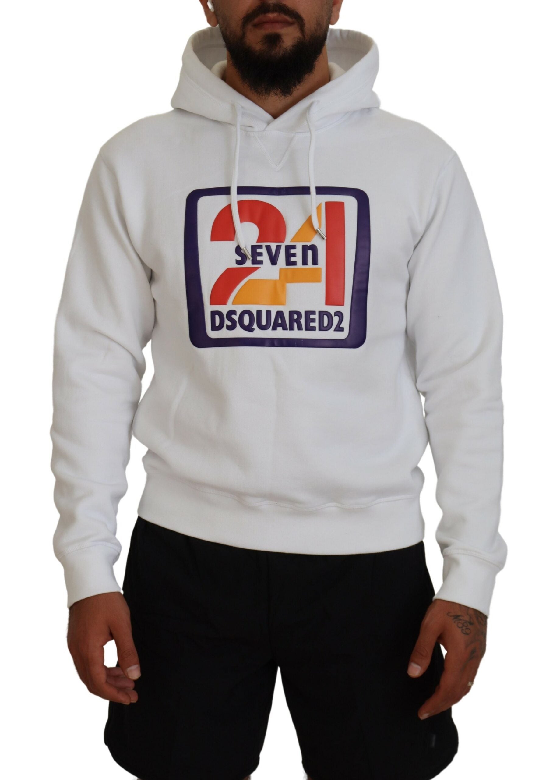 Witte katoenen hoodie met capuchon en print voor heren