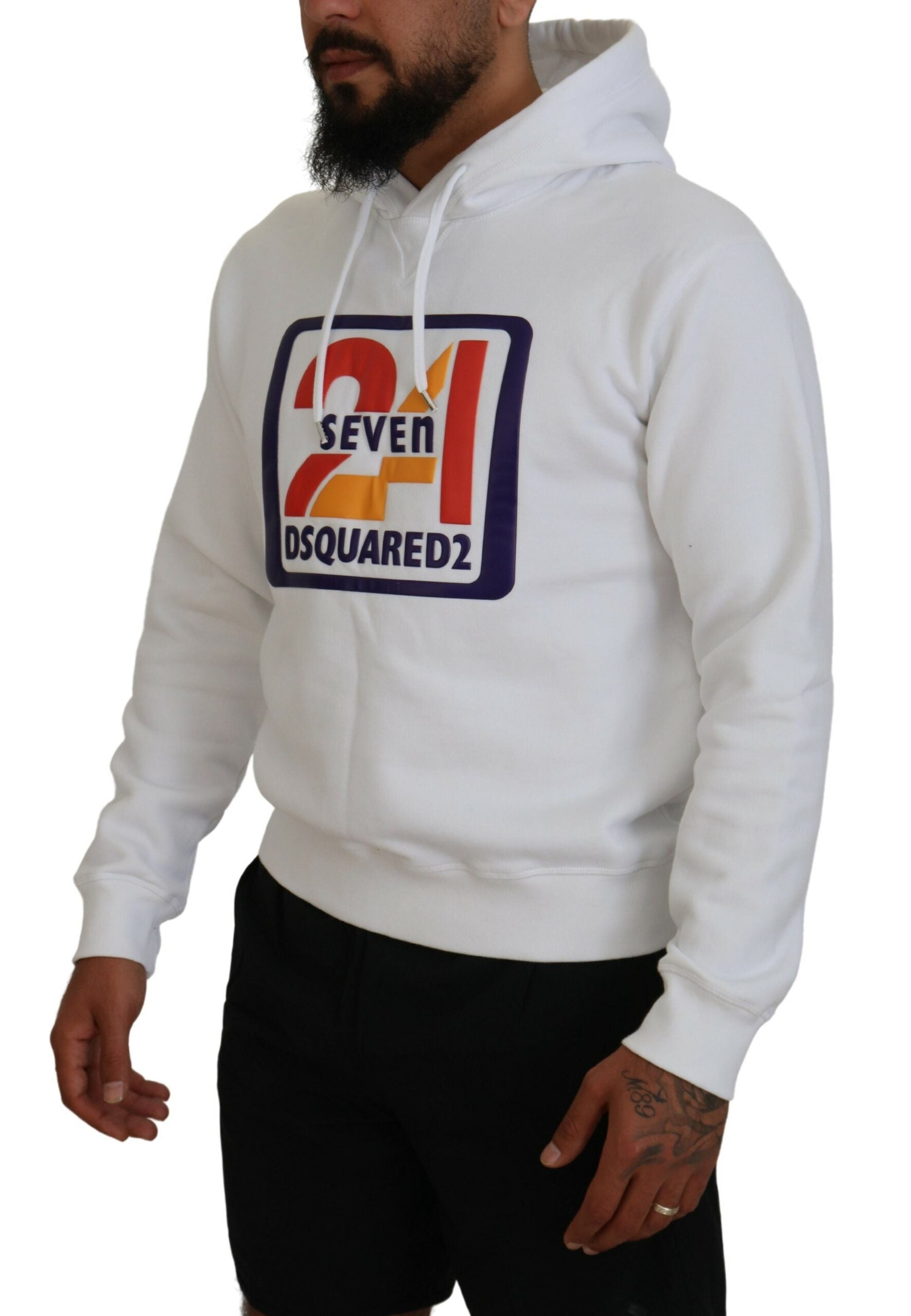 Witte katoenen hoodie met capuchon en print voor heren