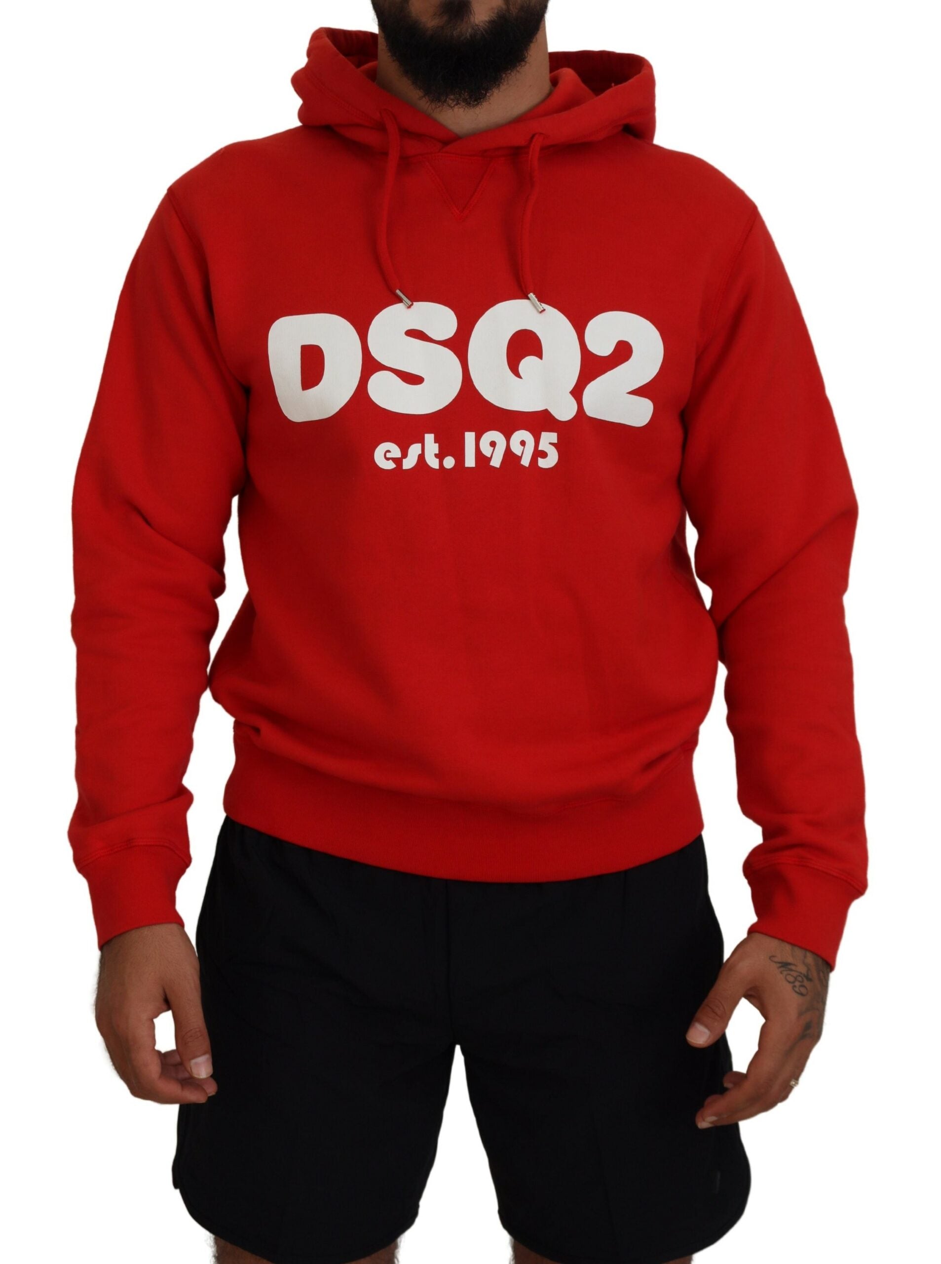 Rode katoenen hoodie met capuchon en print voor heren