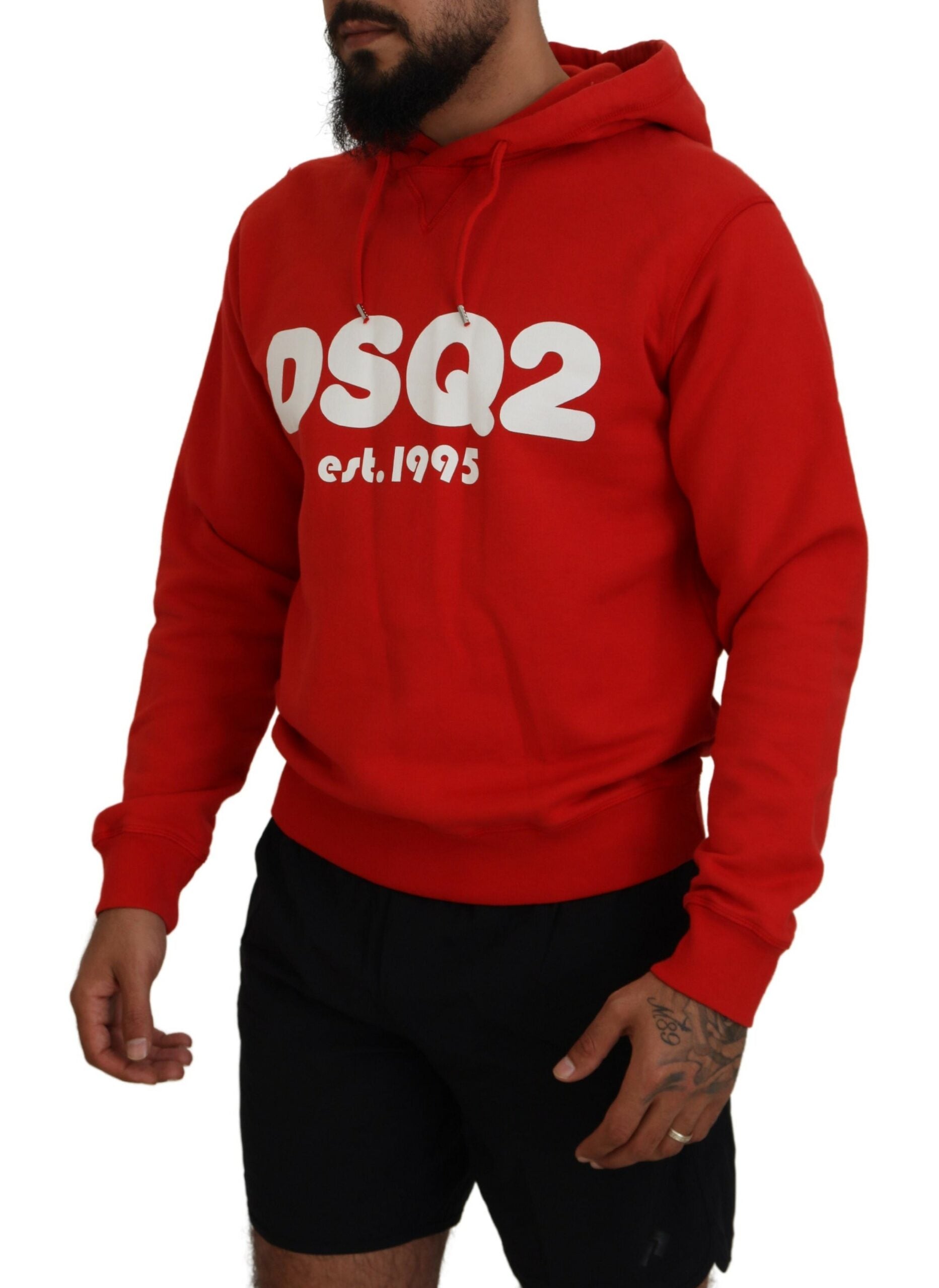Rode katoenen hoodie met capuchon en print voor heren
