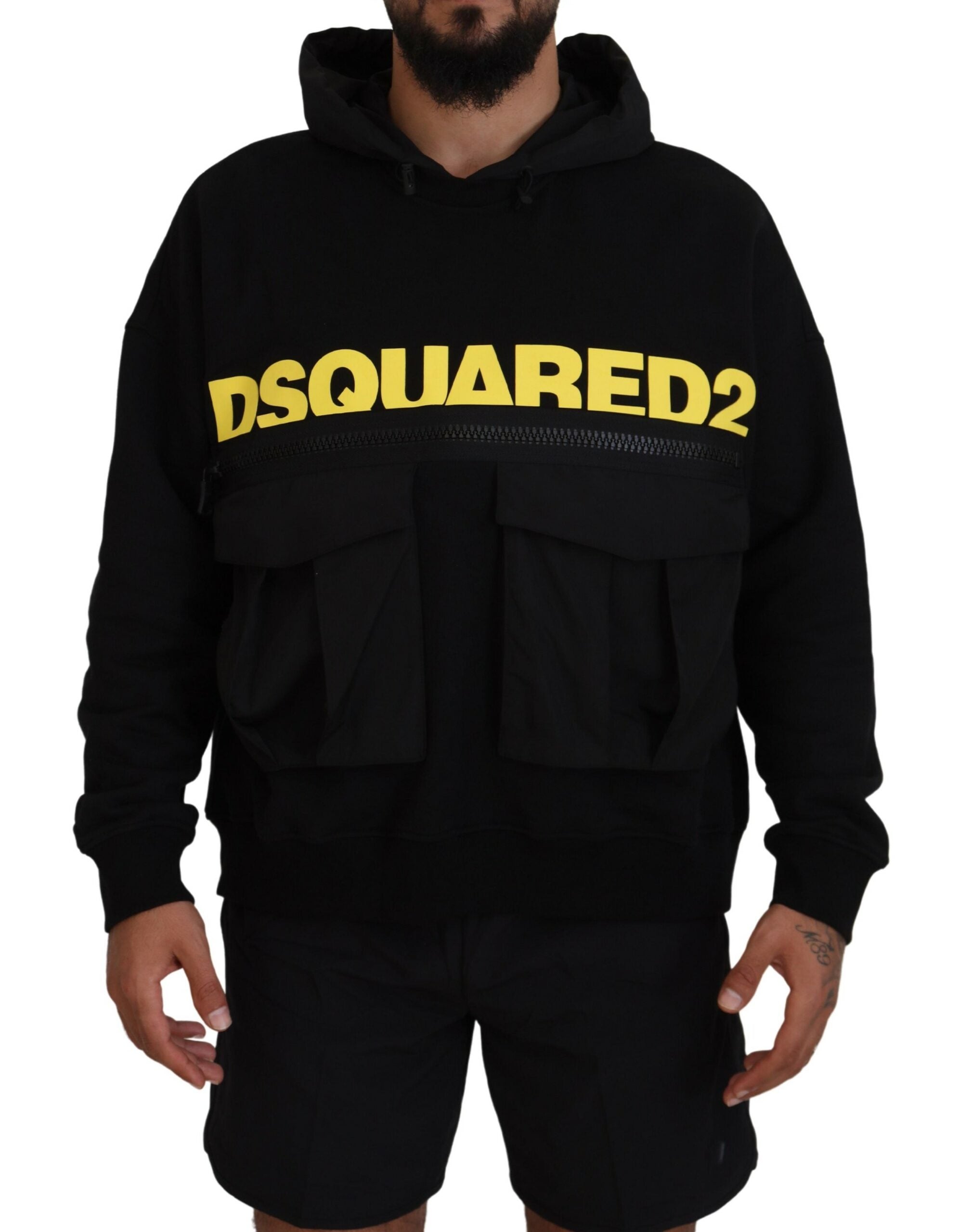 Zwarte katoenen hoodie met capuchon en print