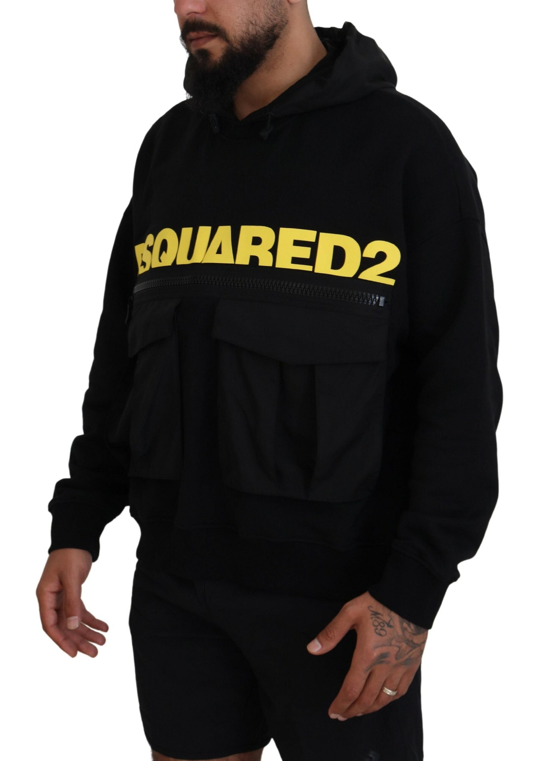 Zwarte katoenen hoodie met capuchon en print