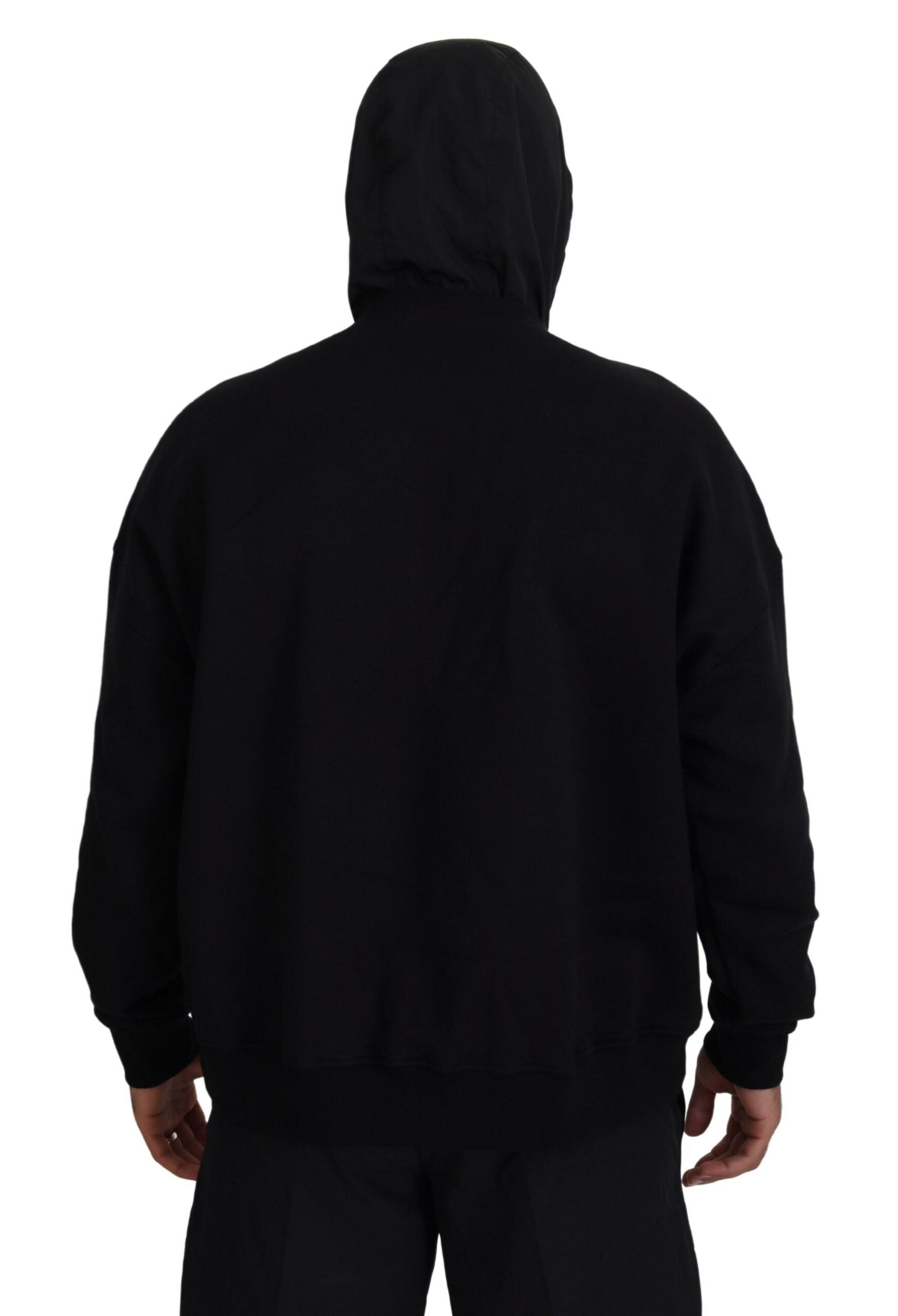 Zwarte katoenen hoodie met capuchon en print