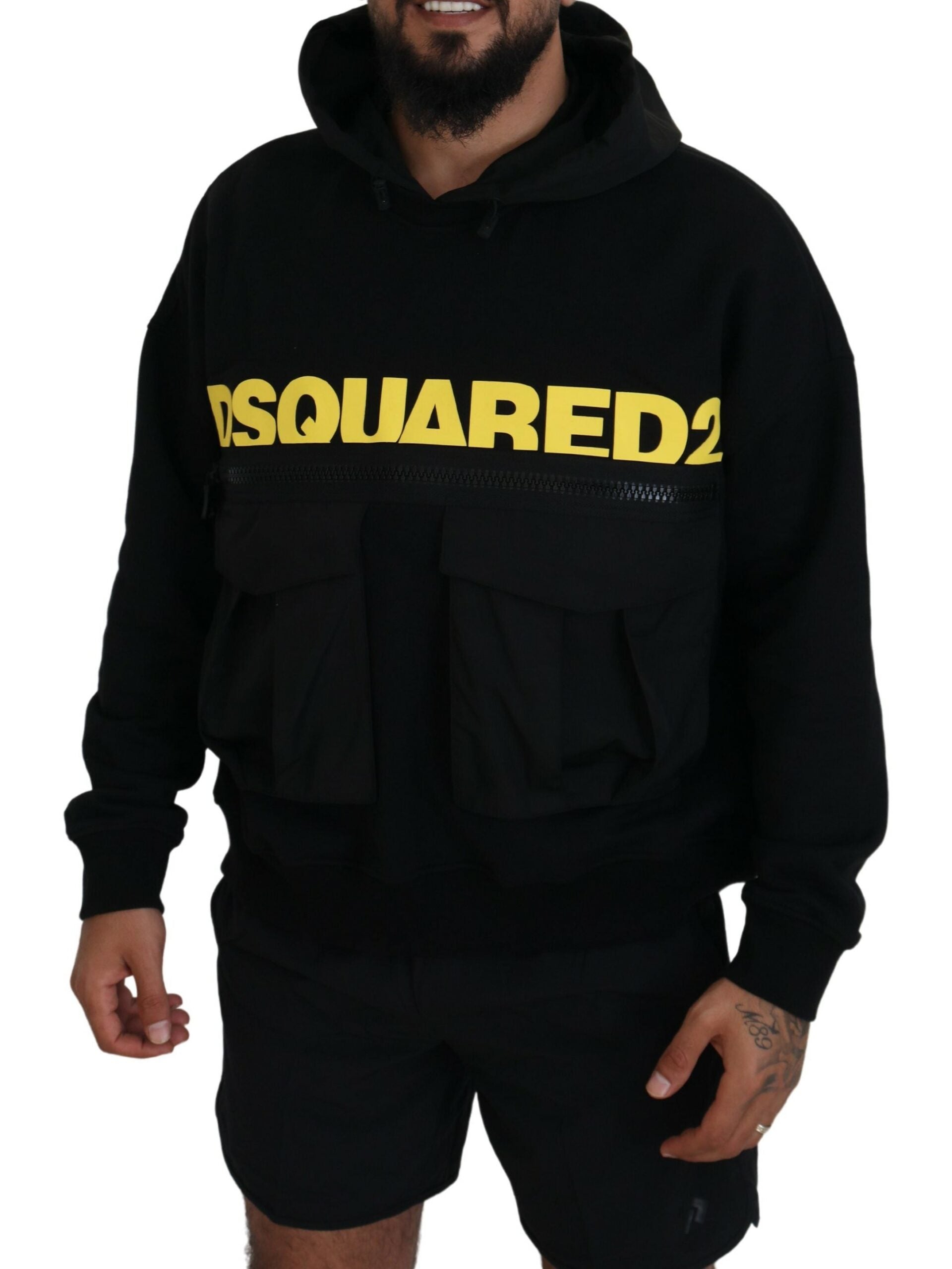 Zwarte katoenen hoodie met capuchon en print