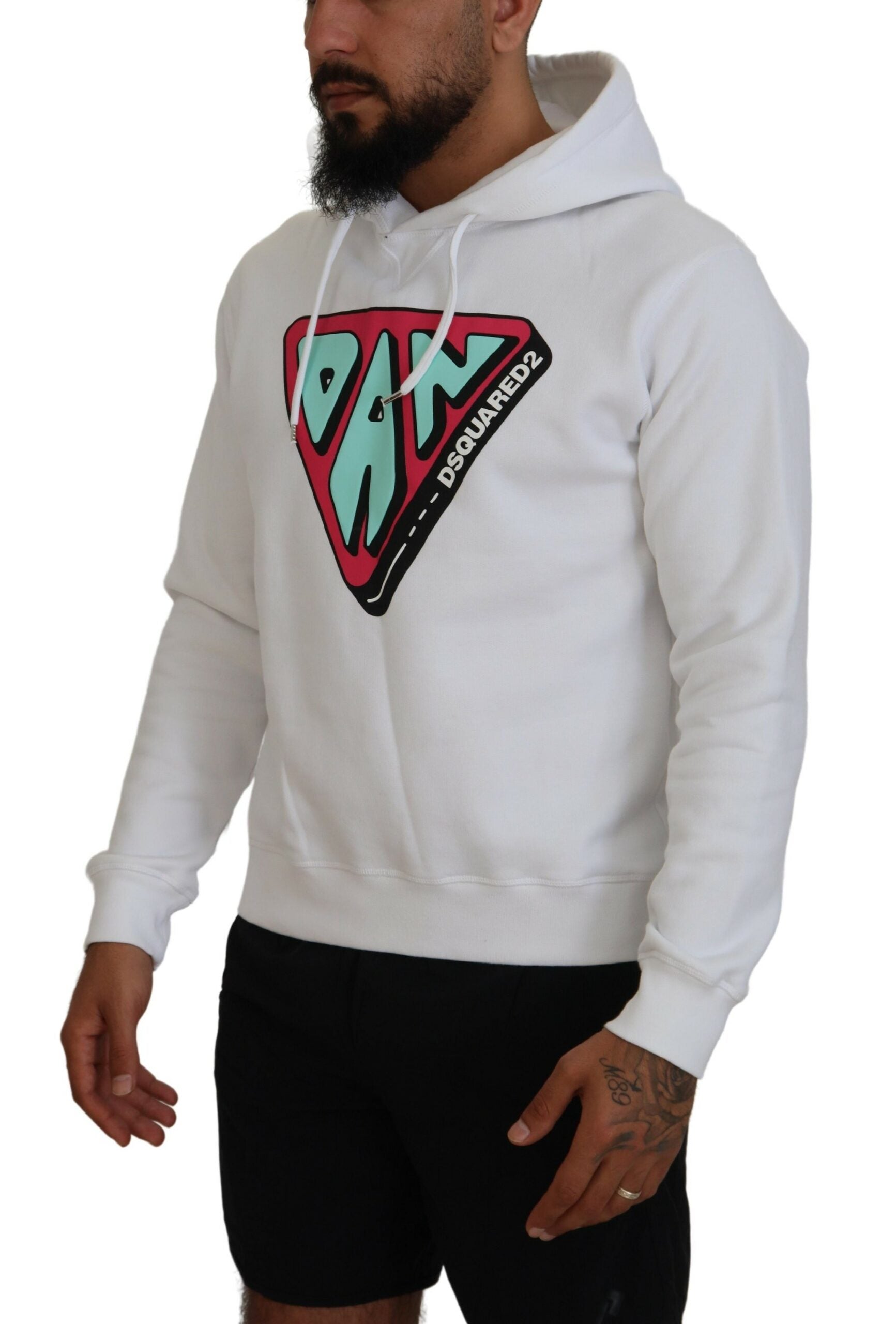 Witte katoenen hoodie met capuchon en print