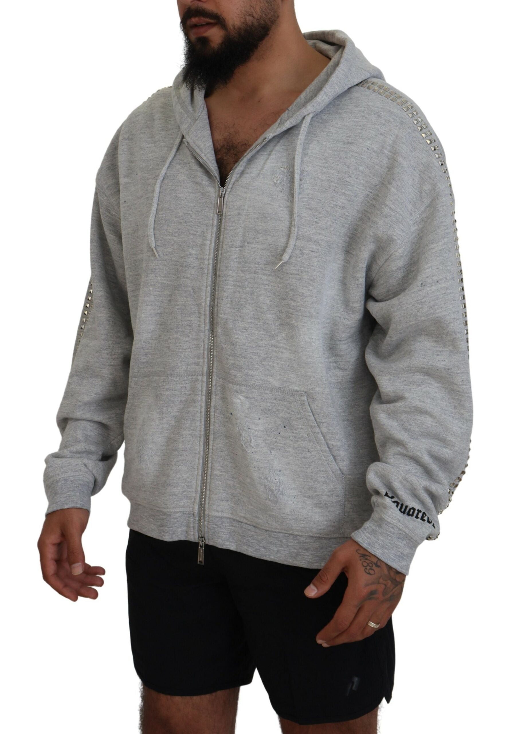 Grijze hoodie met capuchon en kristallen versiering