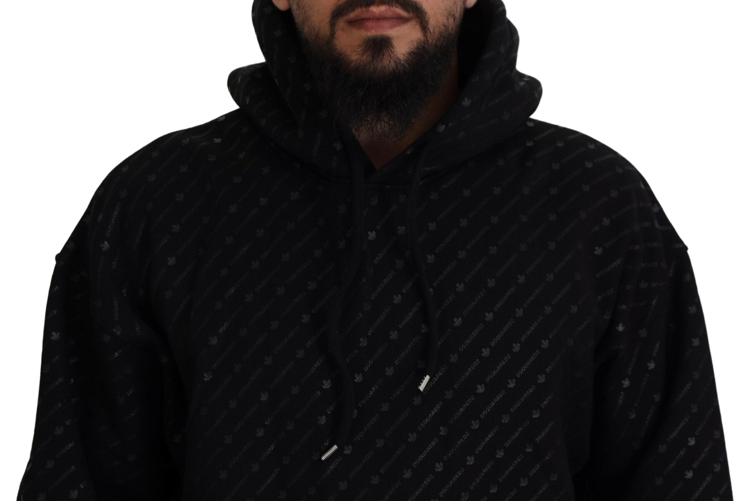 Zwarte katoenen hoodie met capuchon en print voor heren