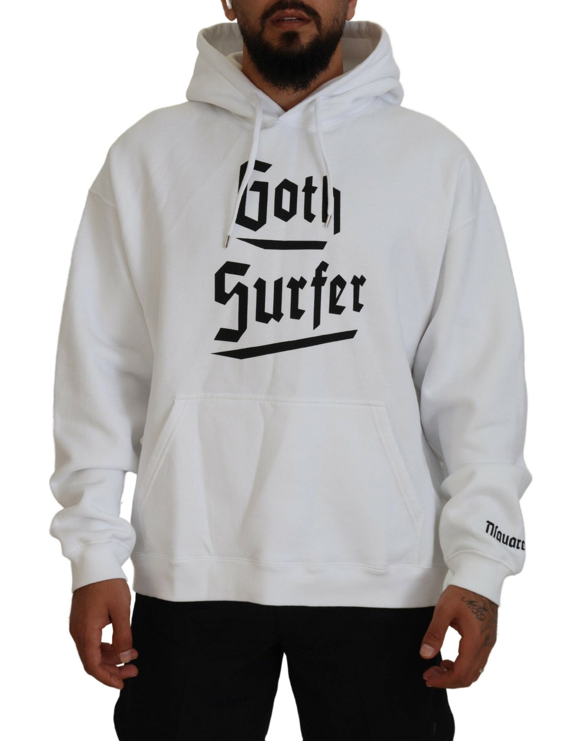 Witte katoenen hoodie met capuchon en print voor heren