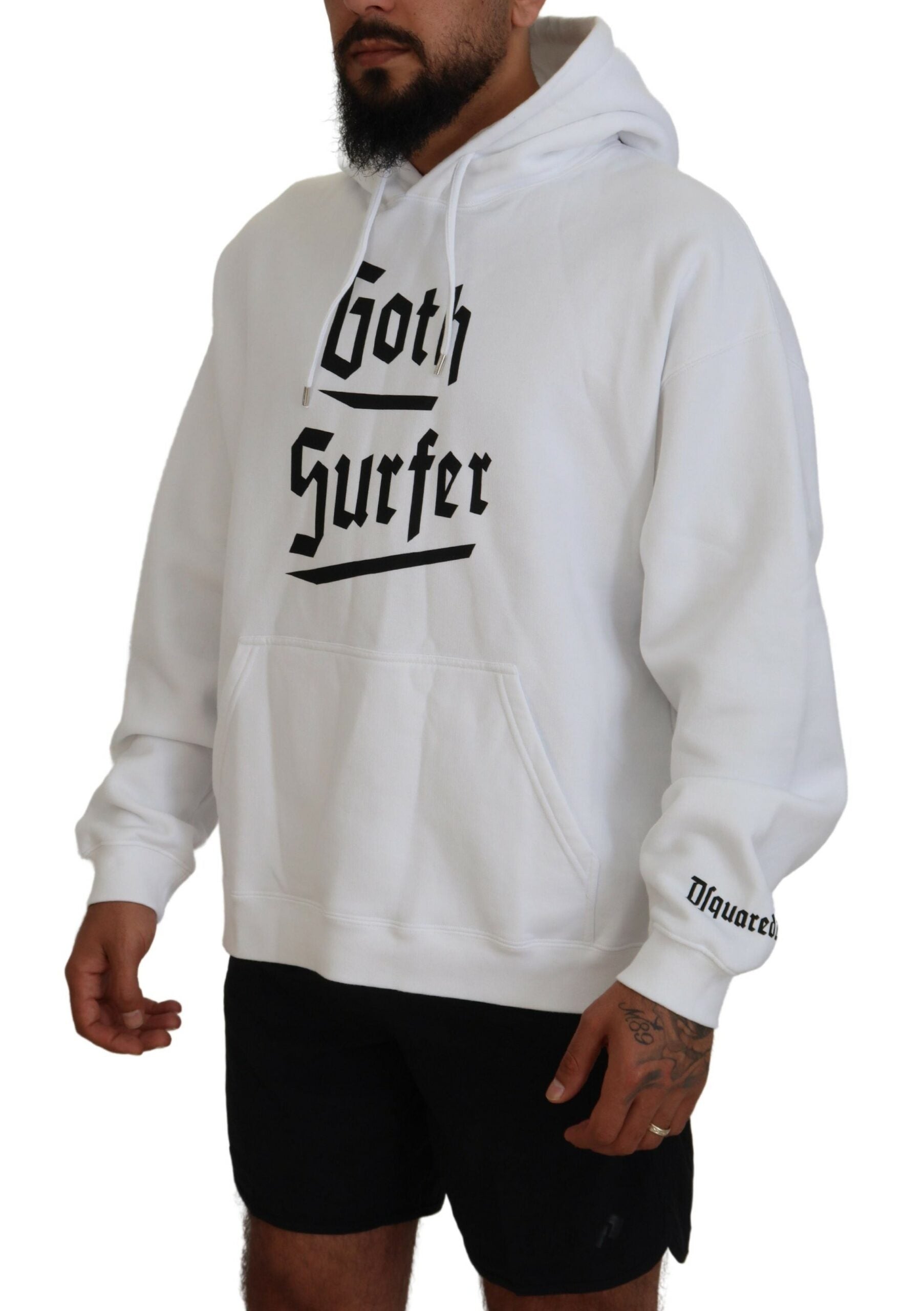 Witte katoenen hoodie met capuchon en print voor heren