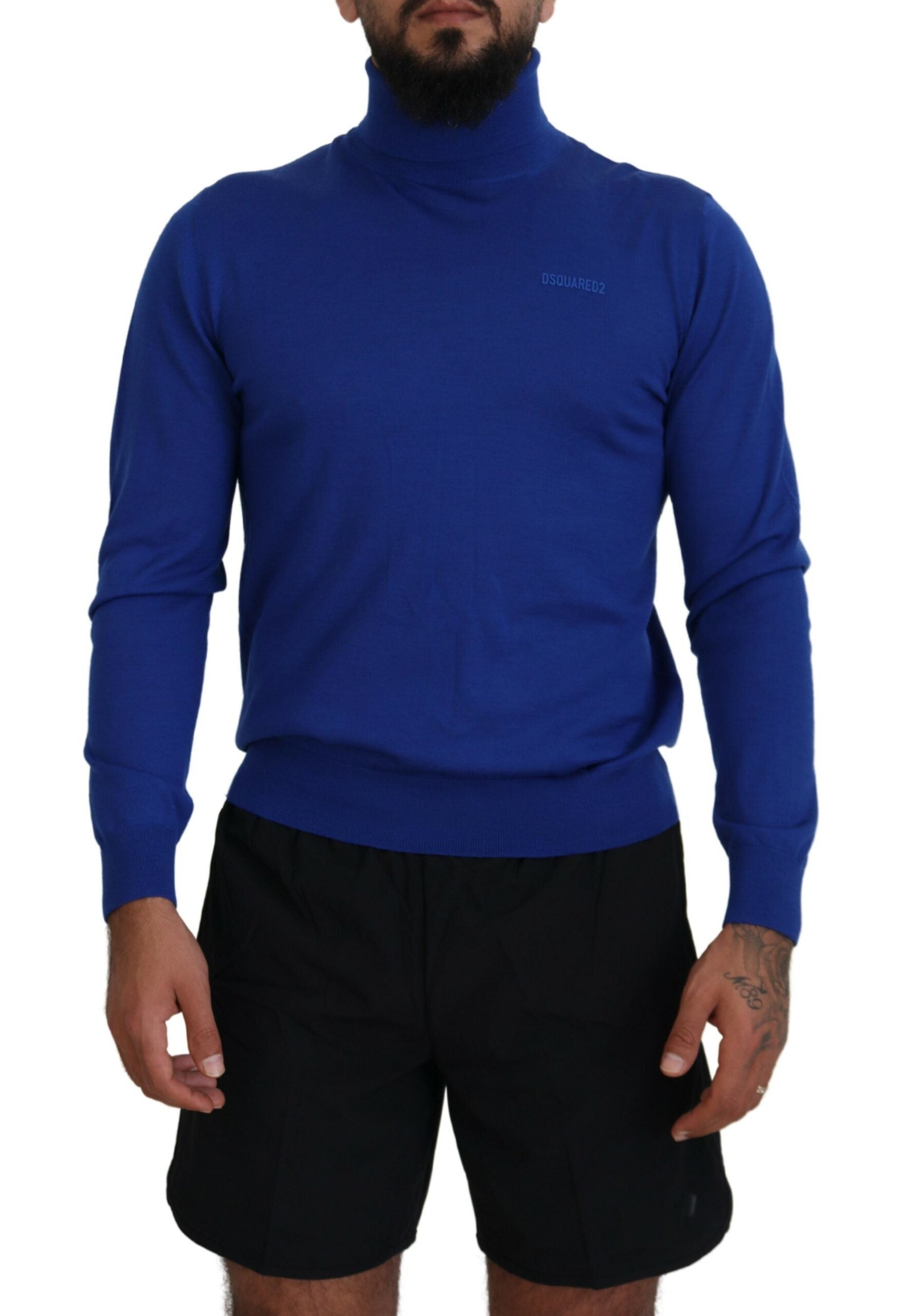 Blauwe logoprint trui met lange mouwen en col