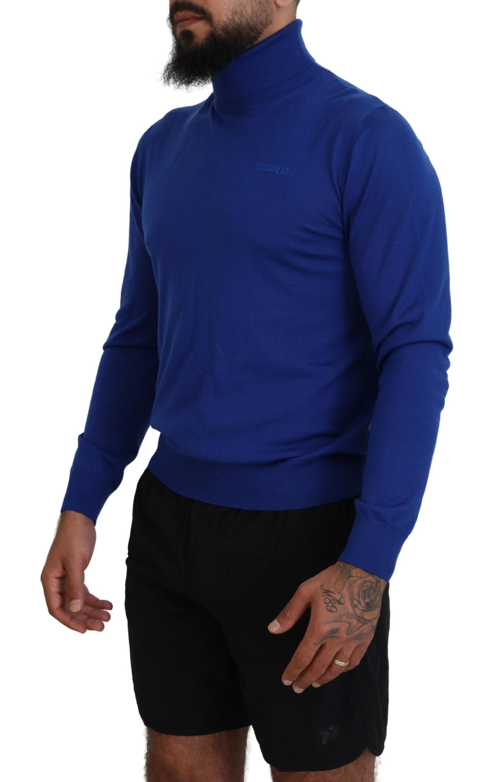 Blauwe logoprint trui met lange mouwen en col