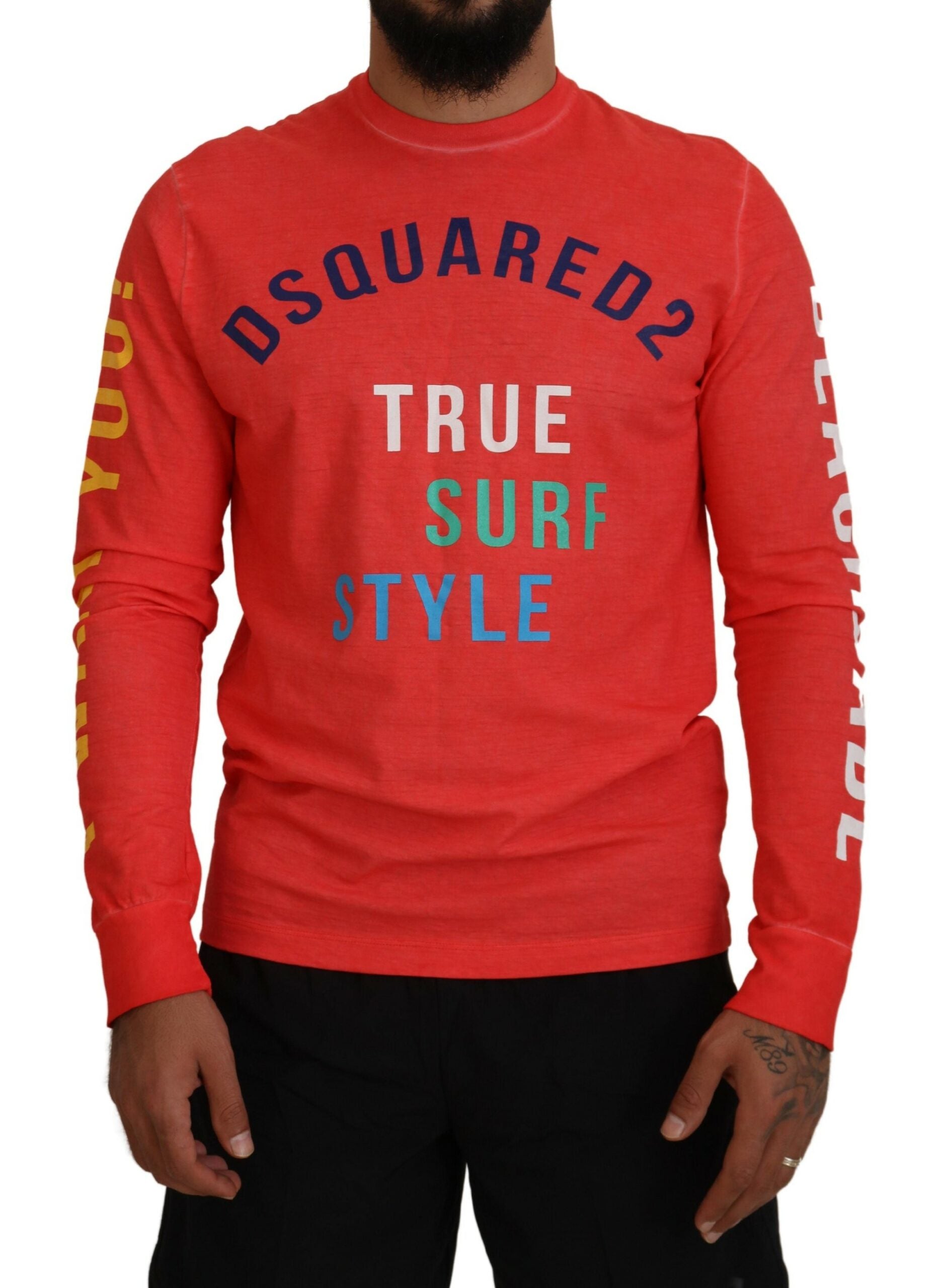 Oranje kleurrijk print T-shirt met lange mouwen