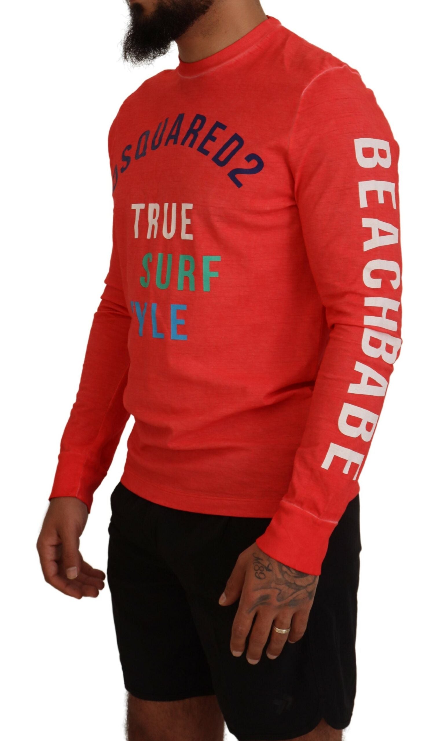 Oranje kleurrijk print T-shirt met lange mouwen