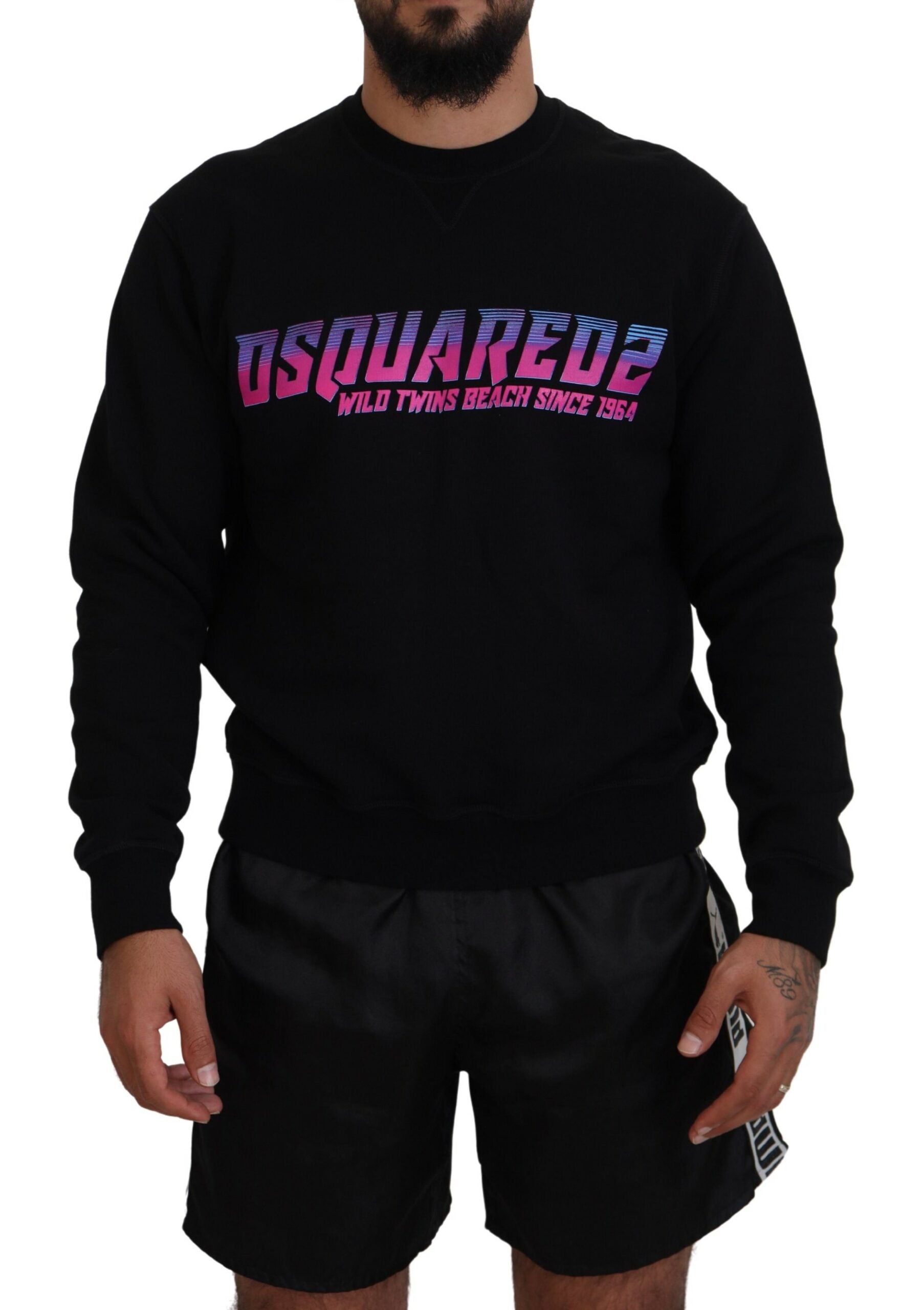 Zwarte herentrui met logoprint en lange mouwen