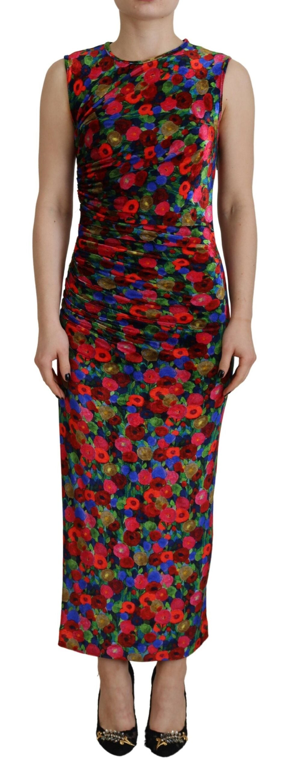 Veelkleurige bloemen bodycon gerimpelde maxi-jurk