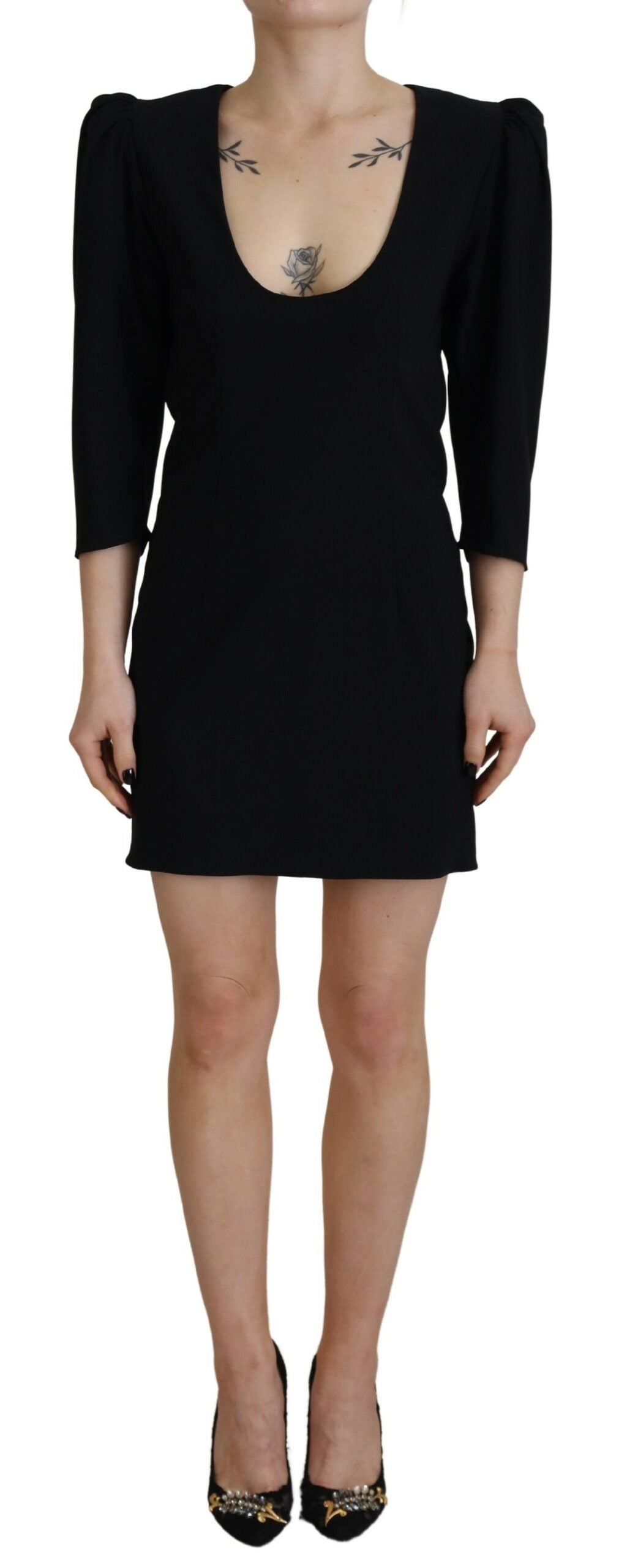 Zwarte polyester bodycon manteljurk met lange mouwen