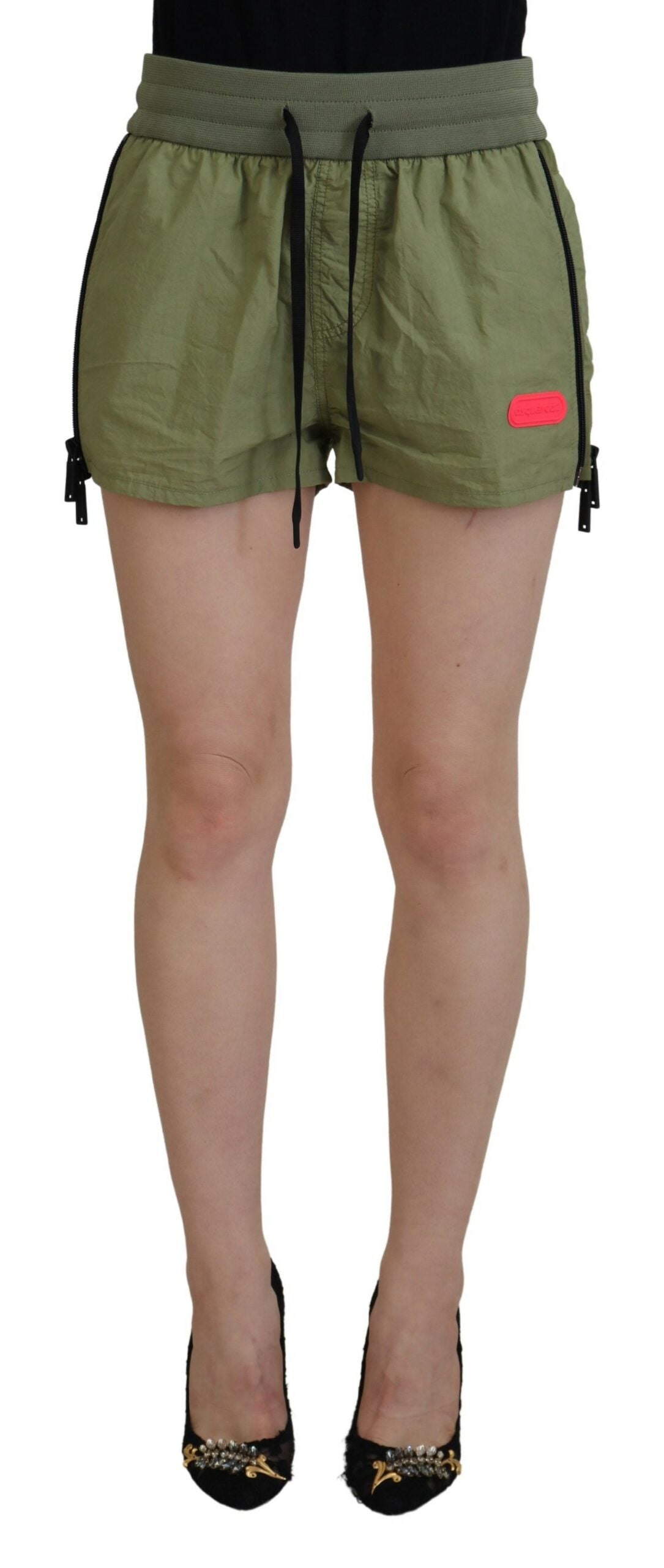 Groene katoenen shorts met trekkoord en middelhoge taille
