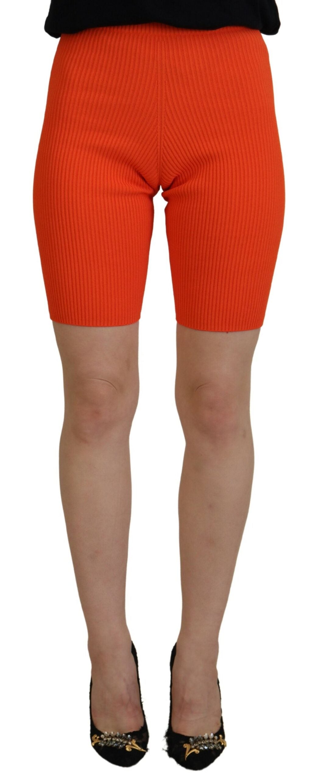 Oranje viscose mid waist slim fit bermuda shorts