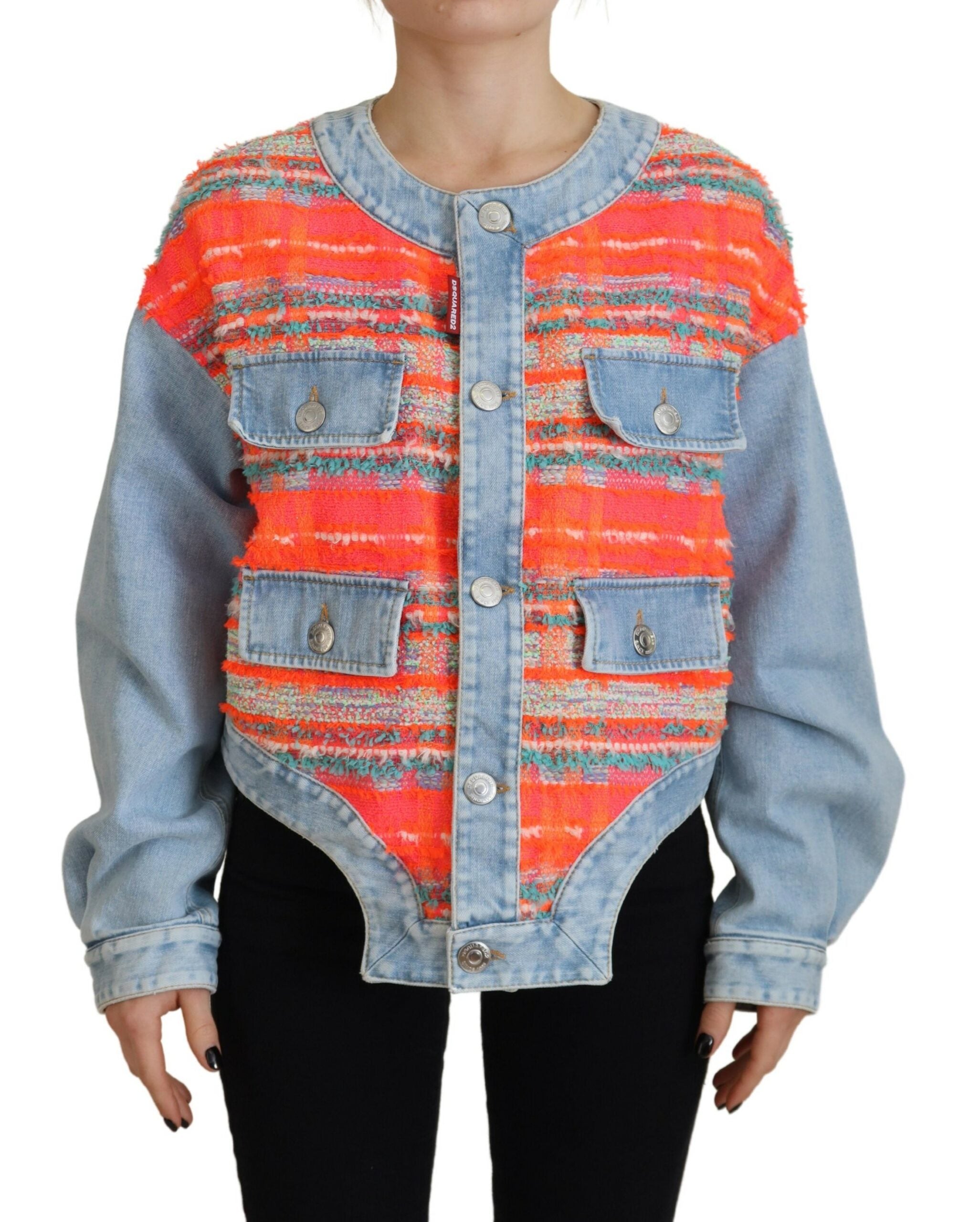 Oranjeblauw denimjack met paneel en knoopsluiting