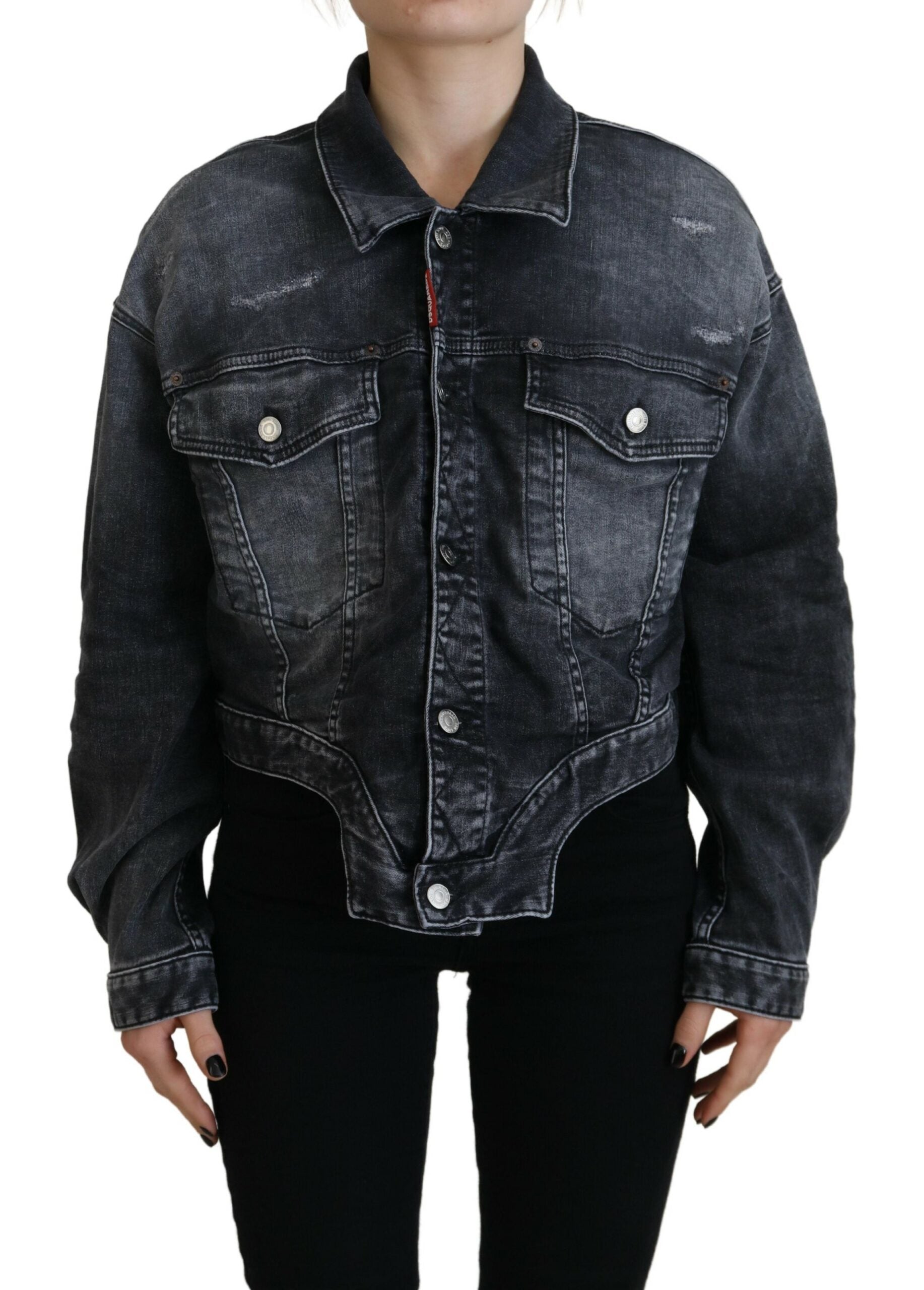 Grijs gewassen katoenen cropped denim jack