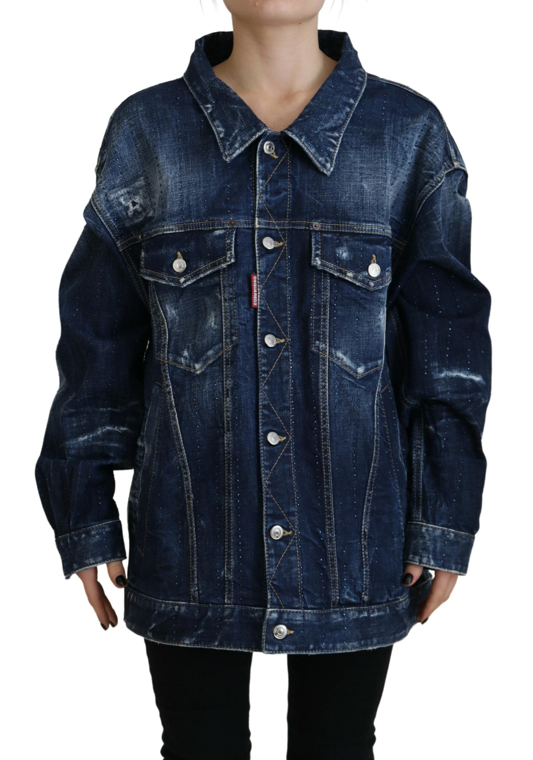 Blauw denim jasje met versleten kraag