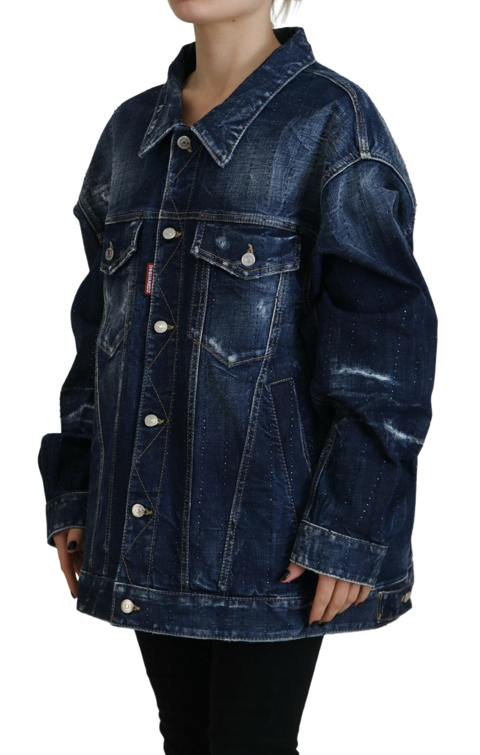 Blauw denim jasje met versleten kraag